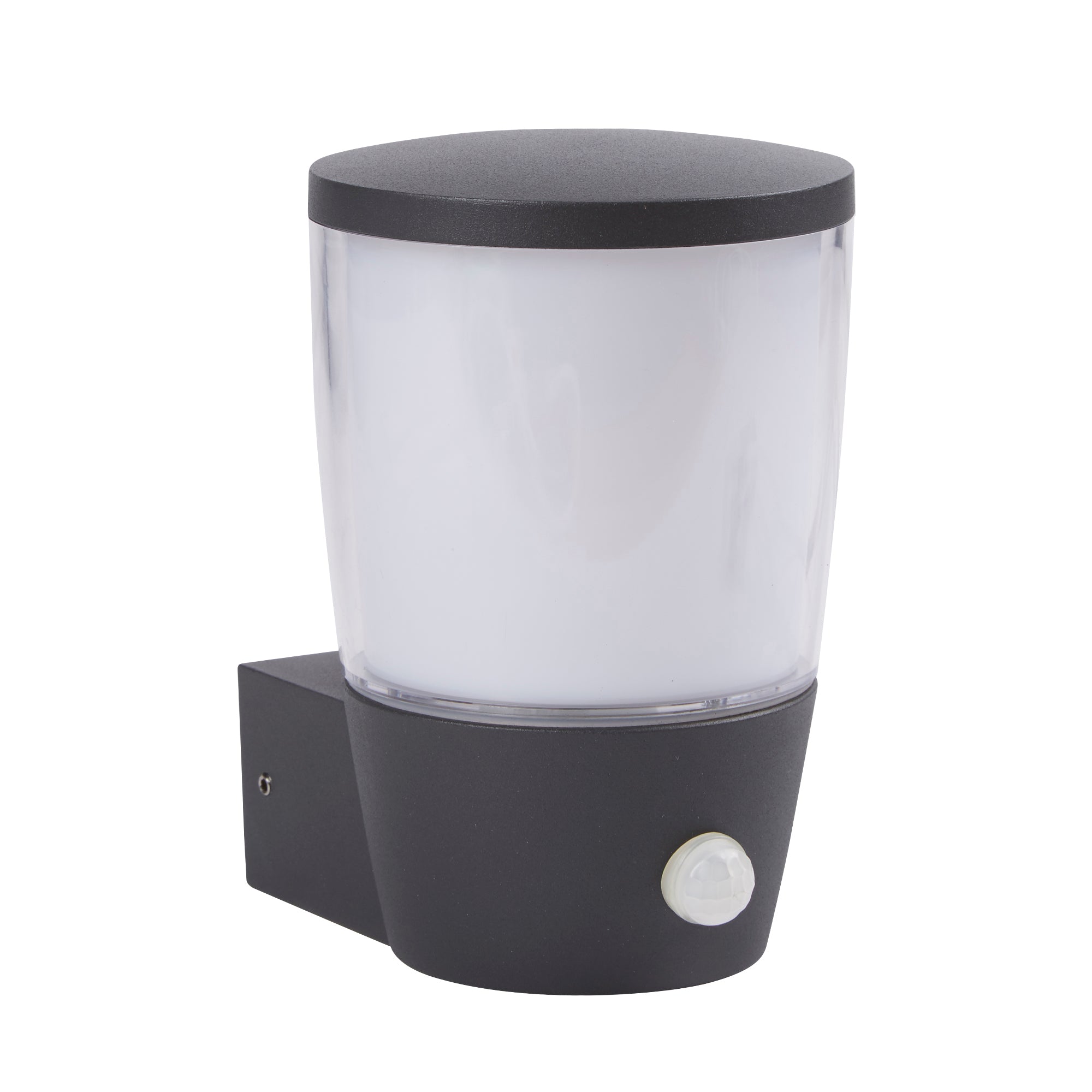 Searchlight Tees Outdoor PIR Wall Light - Grey, Clear & White Shade - IP44