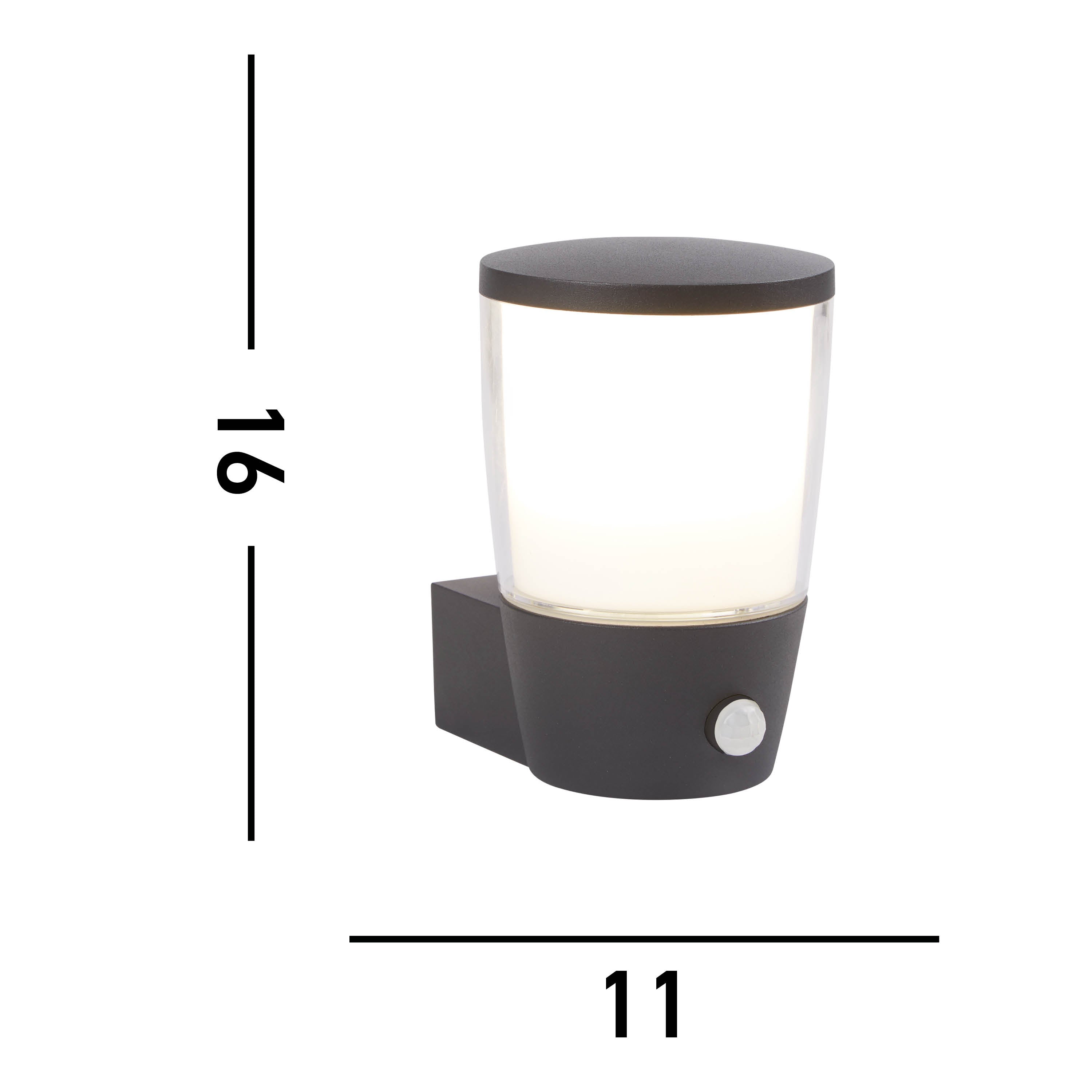 Searchlight Tees Outdoor PIR Wall Light - Grey, Clear & White Shade - IP44