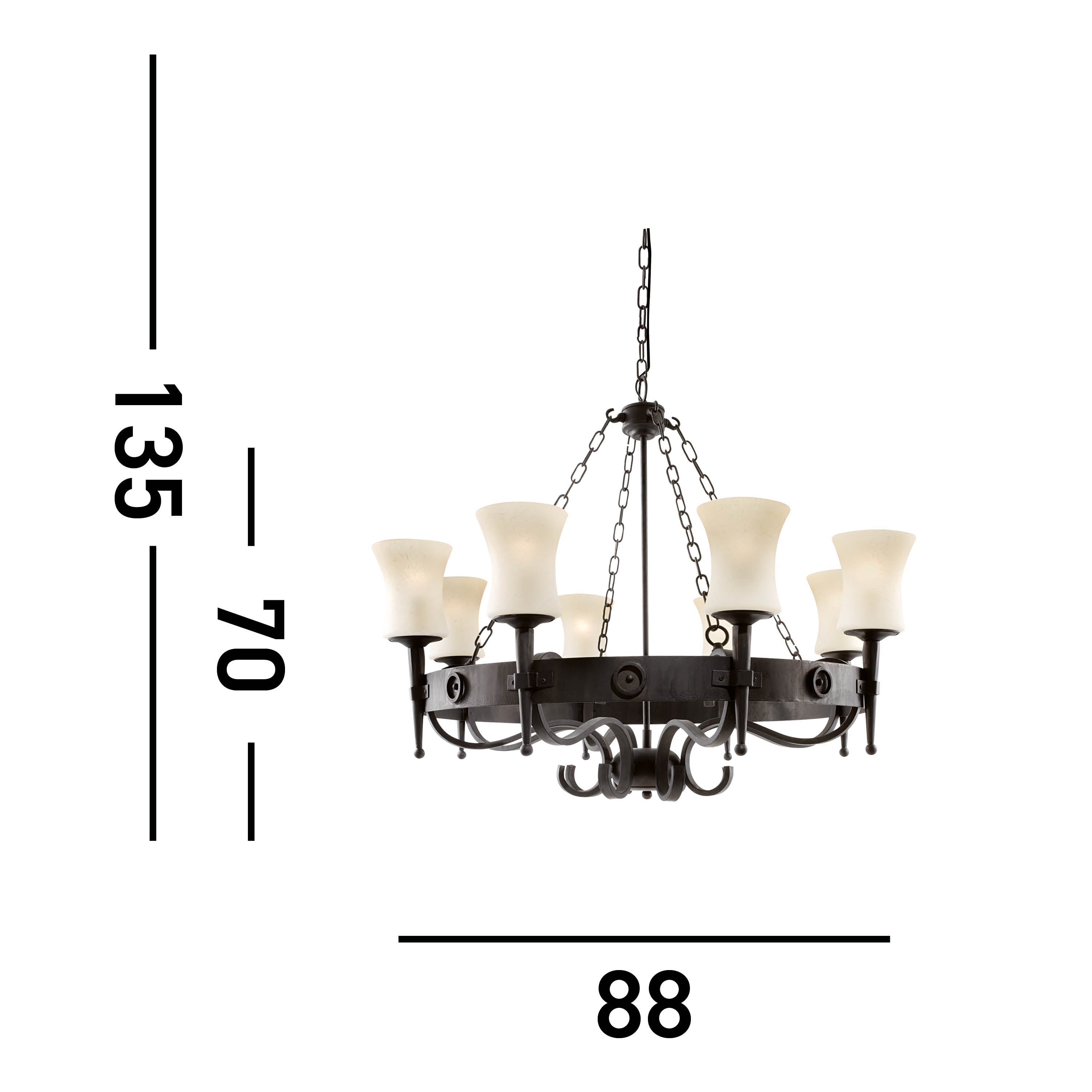 Searchlight Cadogan 8 Light Pendant - Black & Sanded Glass