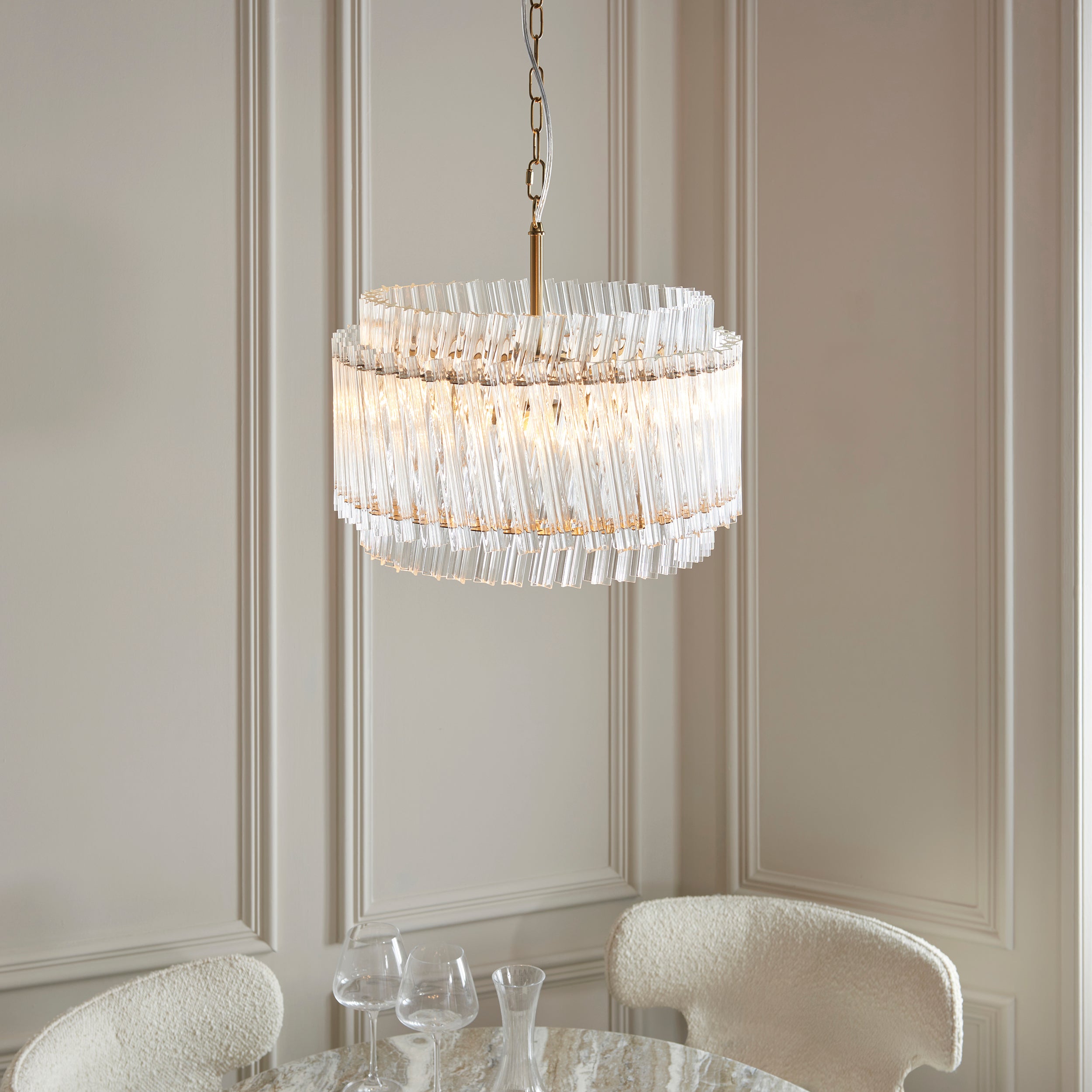Utopia Lume 3 Light Ceiling Pendant - Brushed Aged Brass & Clear Glass