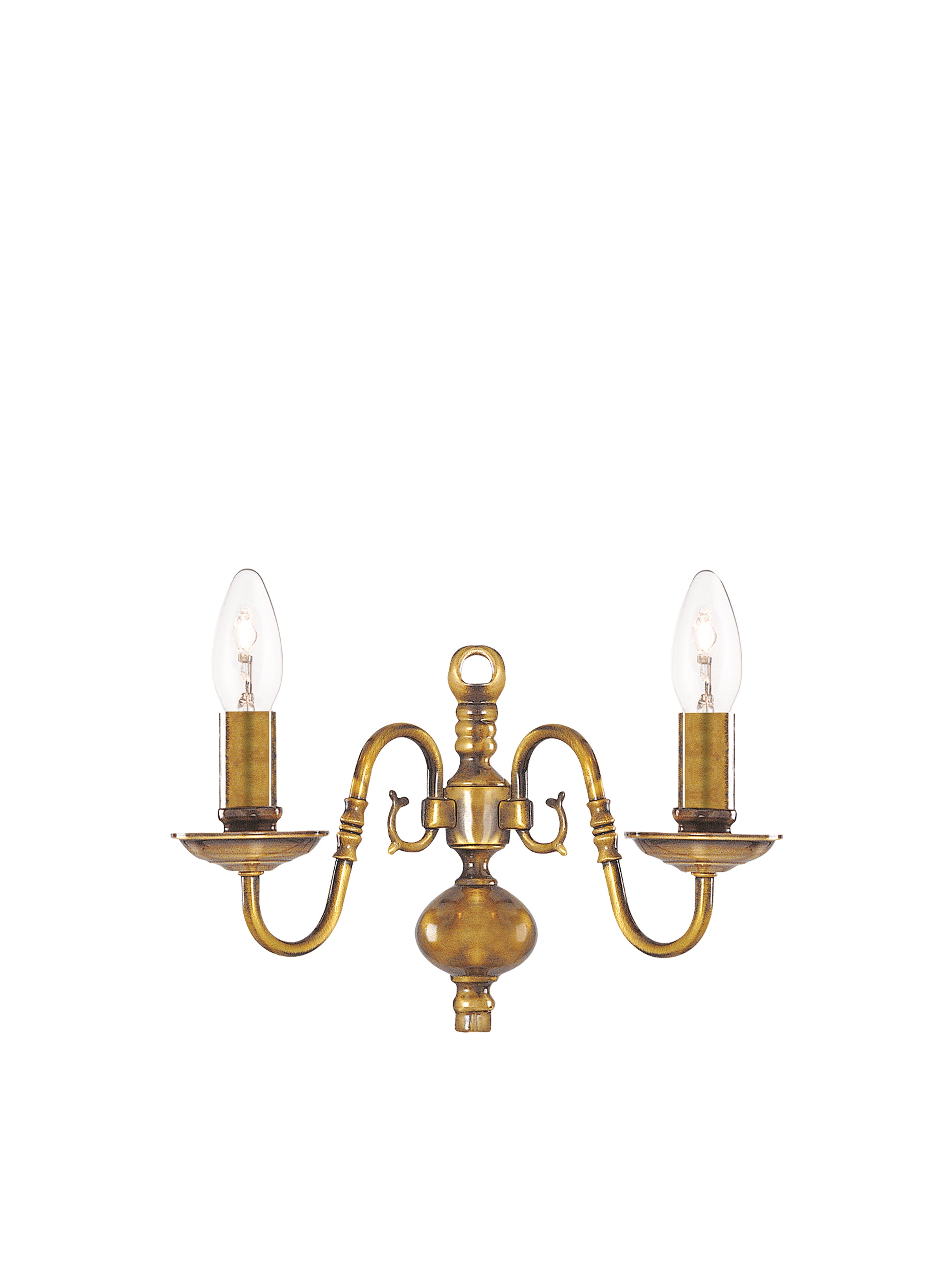 Searchlight Fearnside Solid Antique Brass 2 Light Wall Bracket With Metal Candle Covers