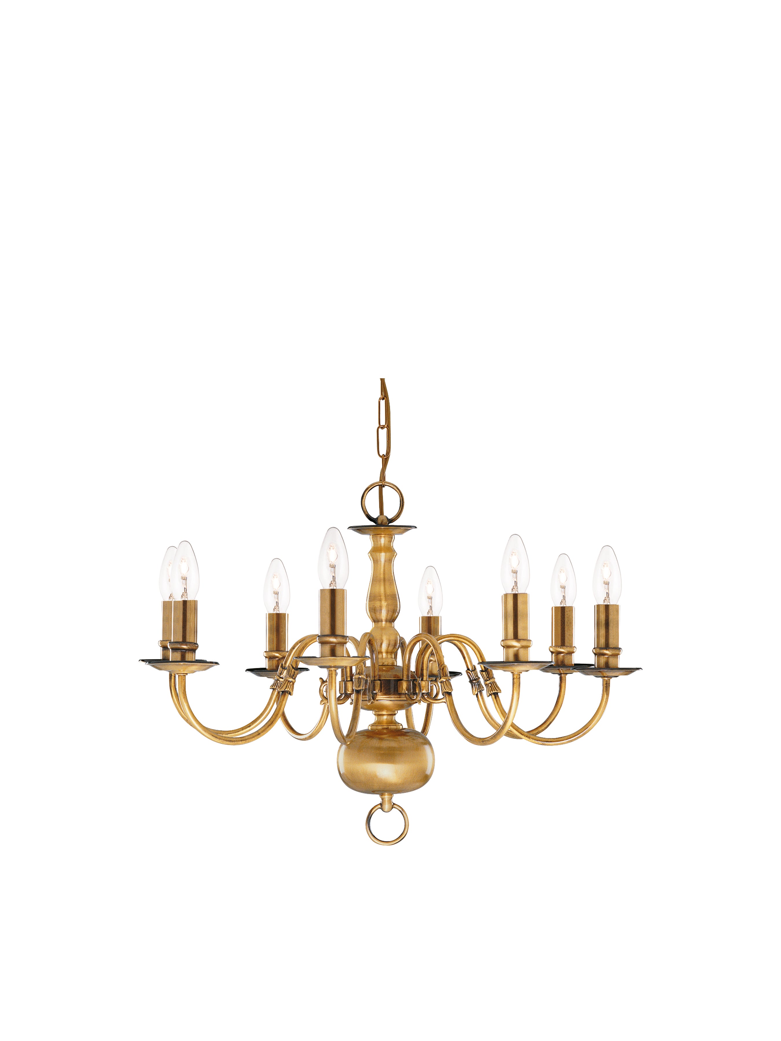 Searchlight Fearnside Solid Antique Brass 8 Light Chandelier With Metal Candle Covers