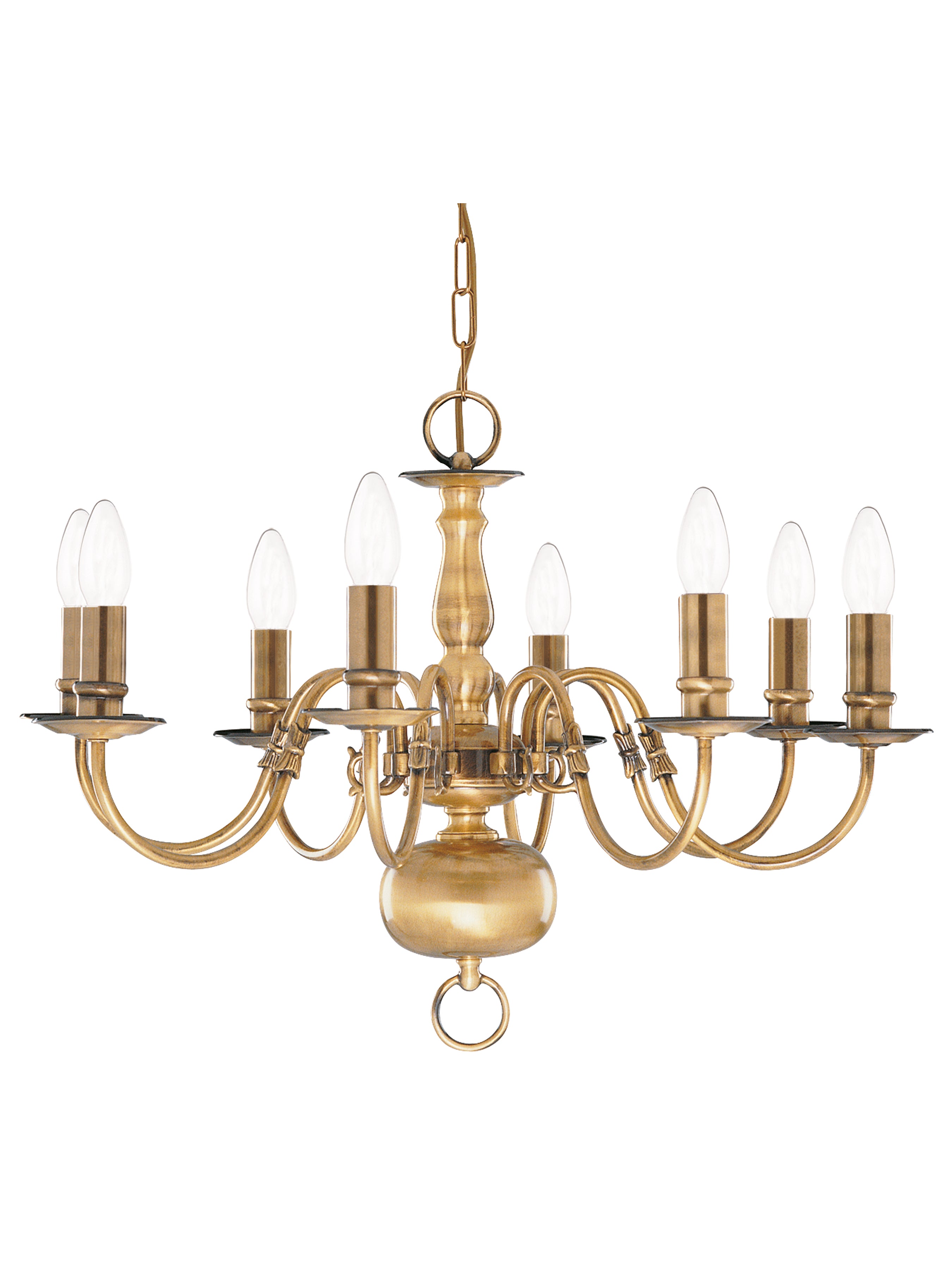 Searchlight Fearnside Solid Antique Brass 8 Light Chandelier With Metal Candle Covers