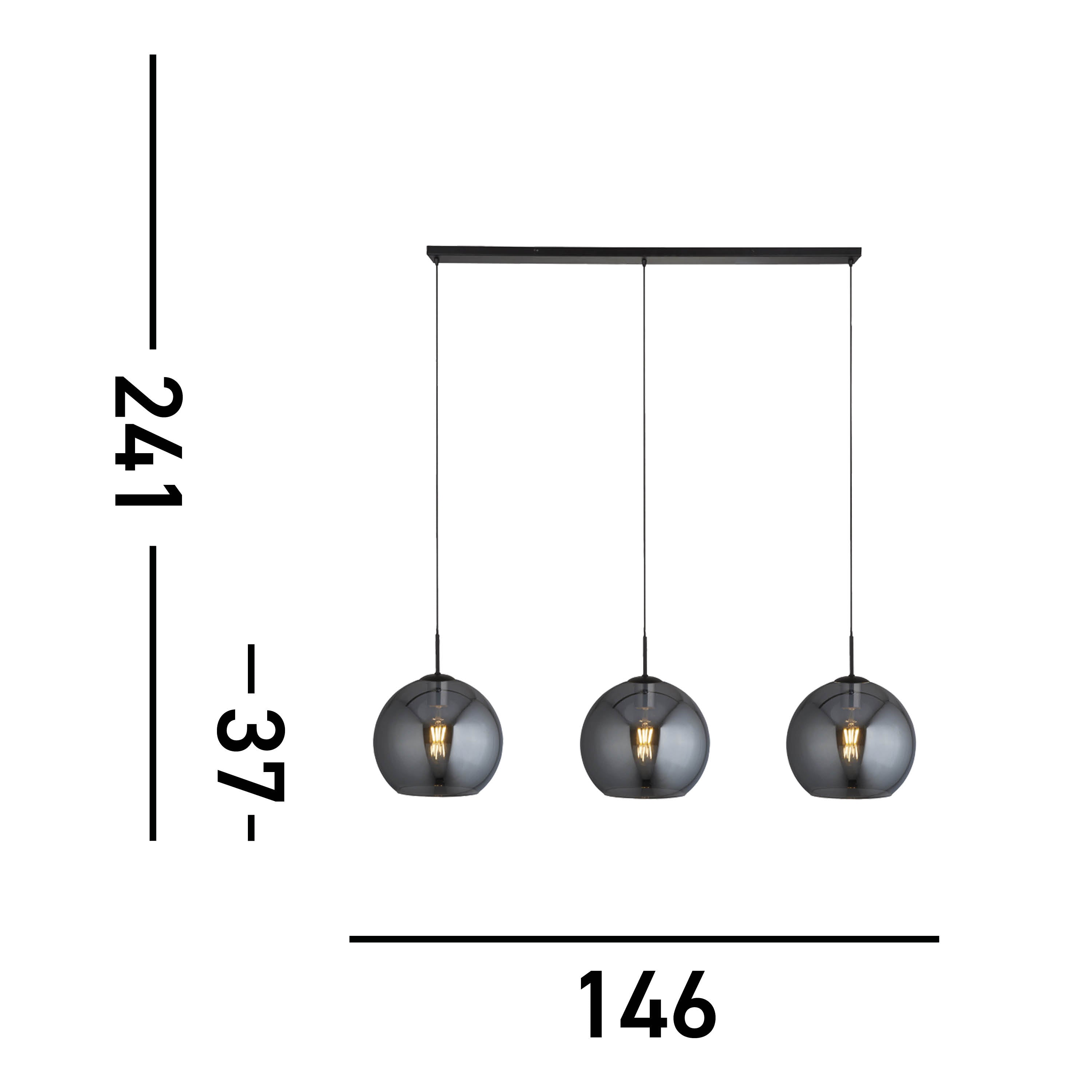 Searchlight Alma 3 Light Ceiling Pendant - Black & Smoked Glass