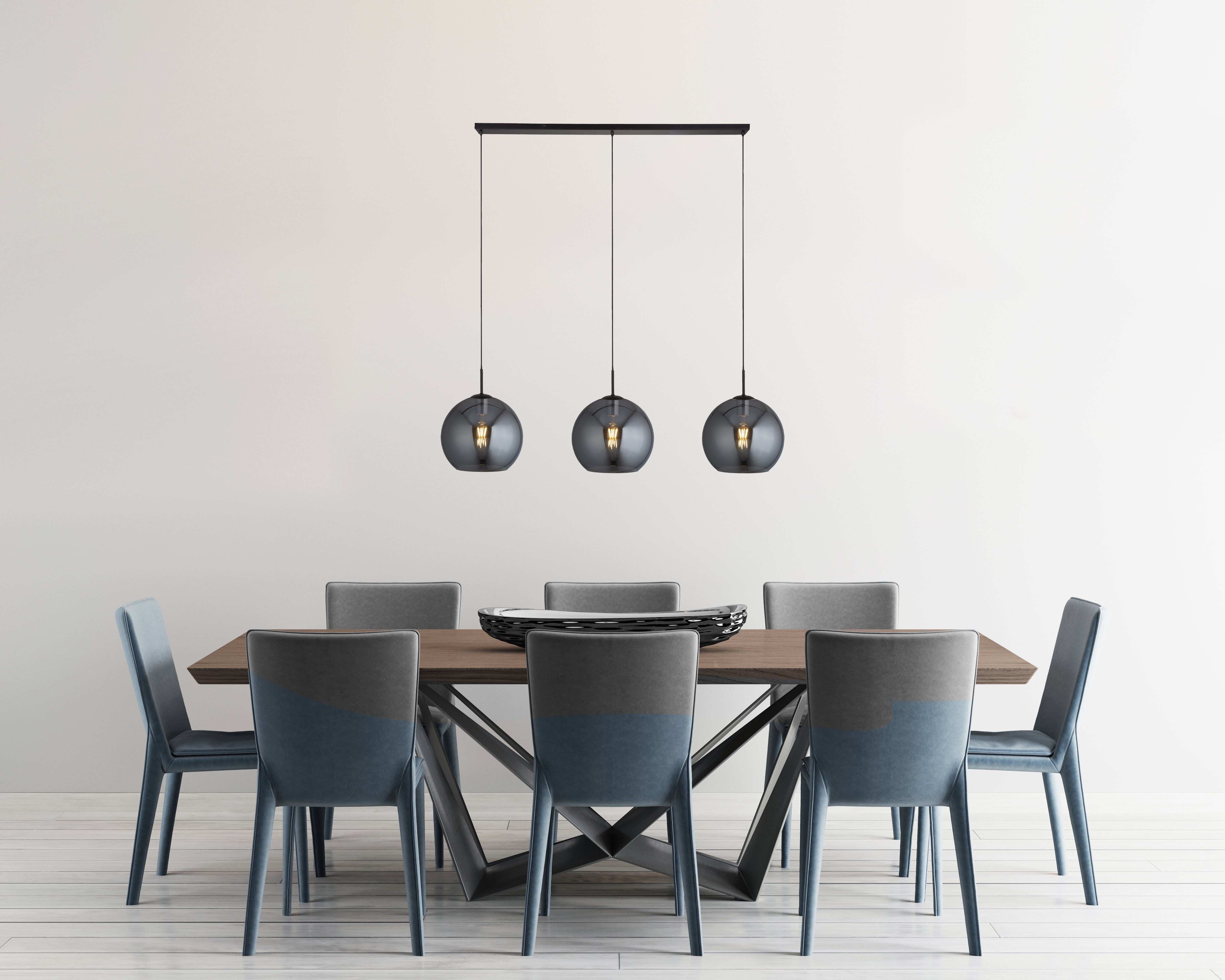Searchlight Alma 3 Light Ceiling Pendant - Black & Smoked Glass
