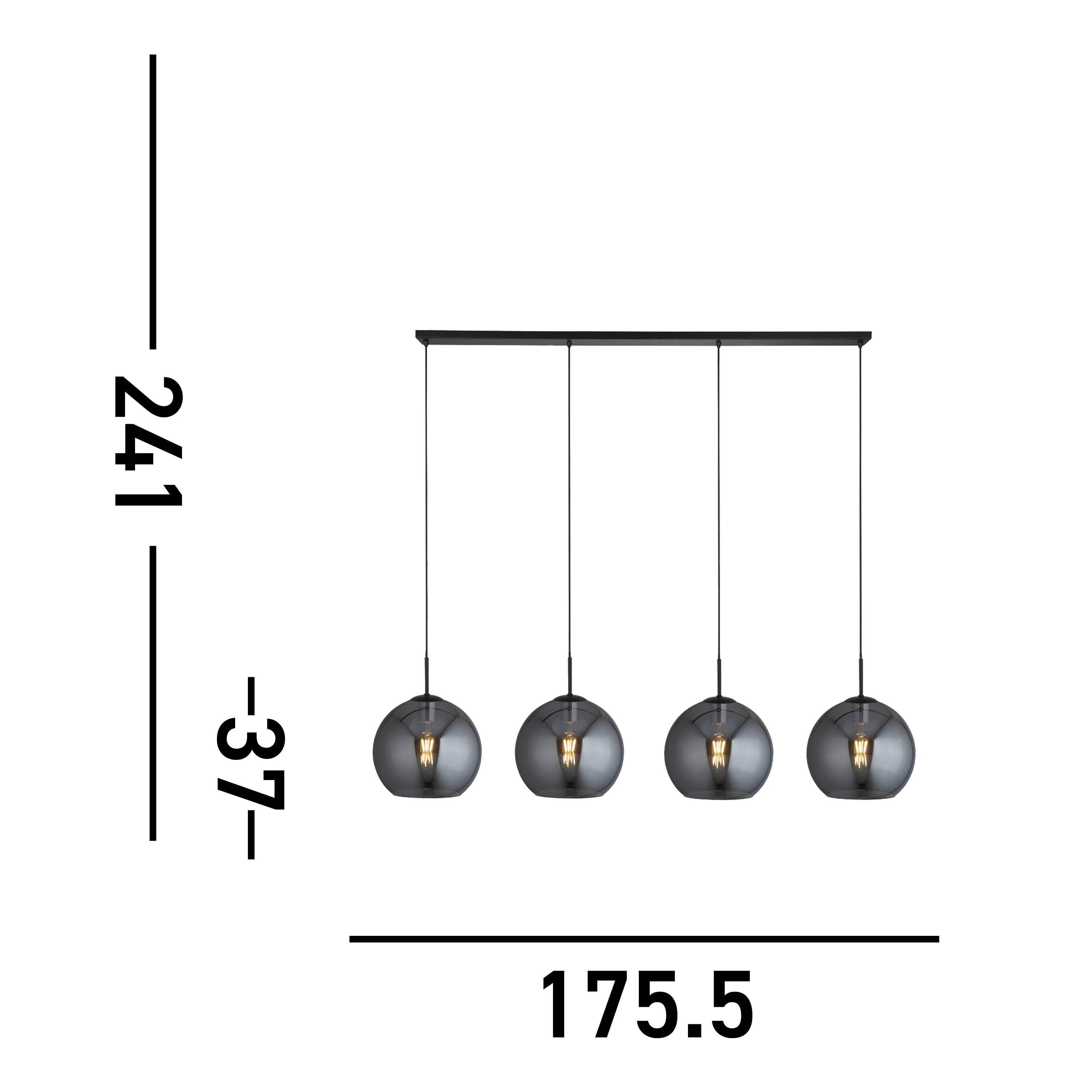 Searchlight Alma 4 Light Ceiling Pendant - Black & Smoked Glass