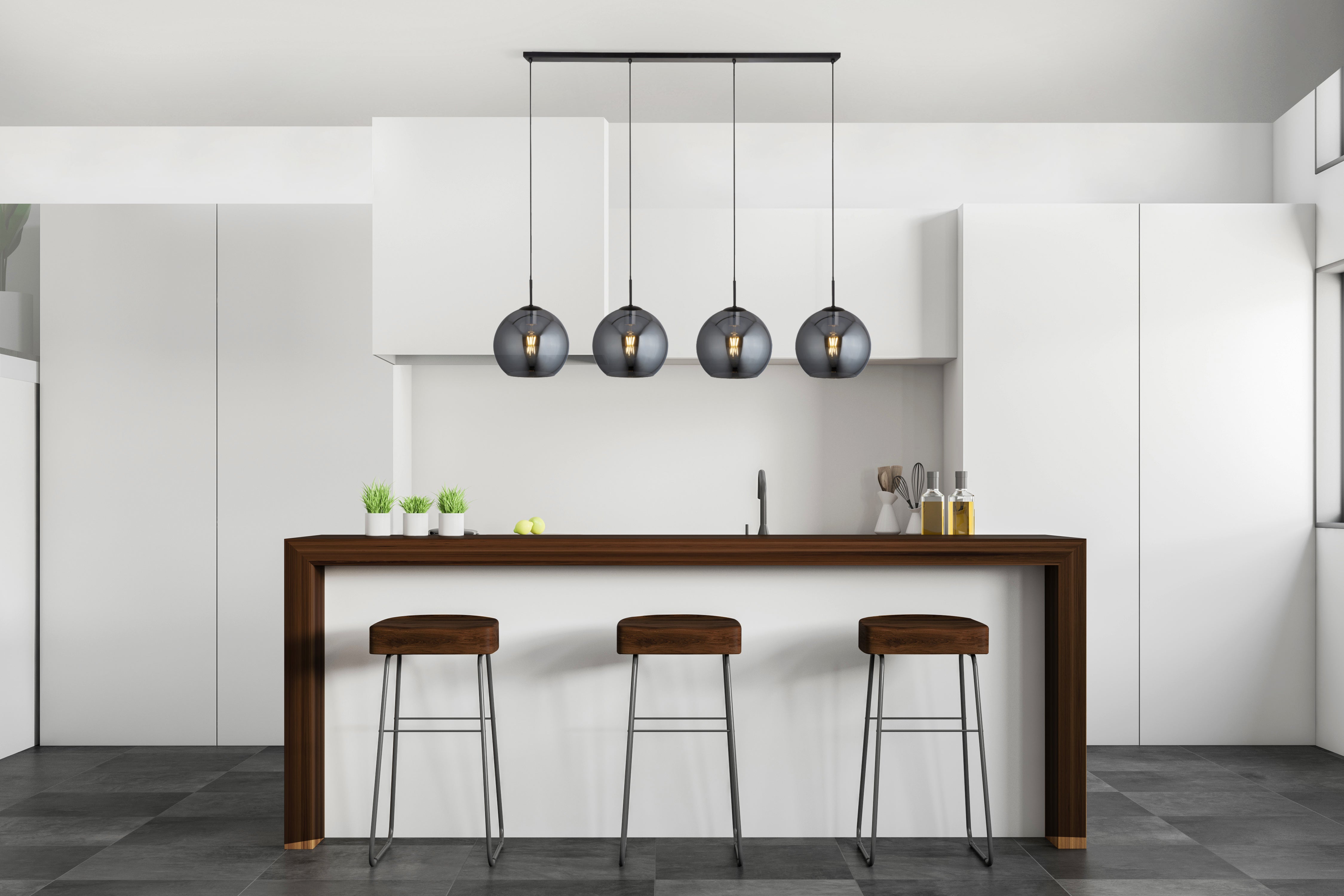 Searchlight Alma 4 Light Ceiling Pendant - Black & Smoked Glass