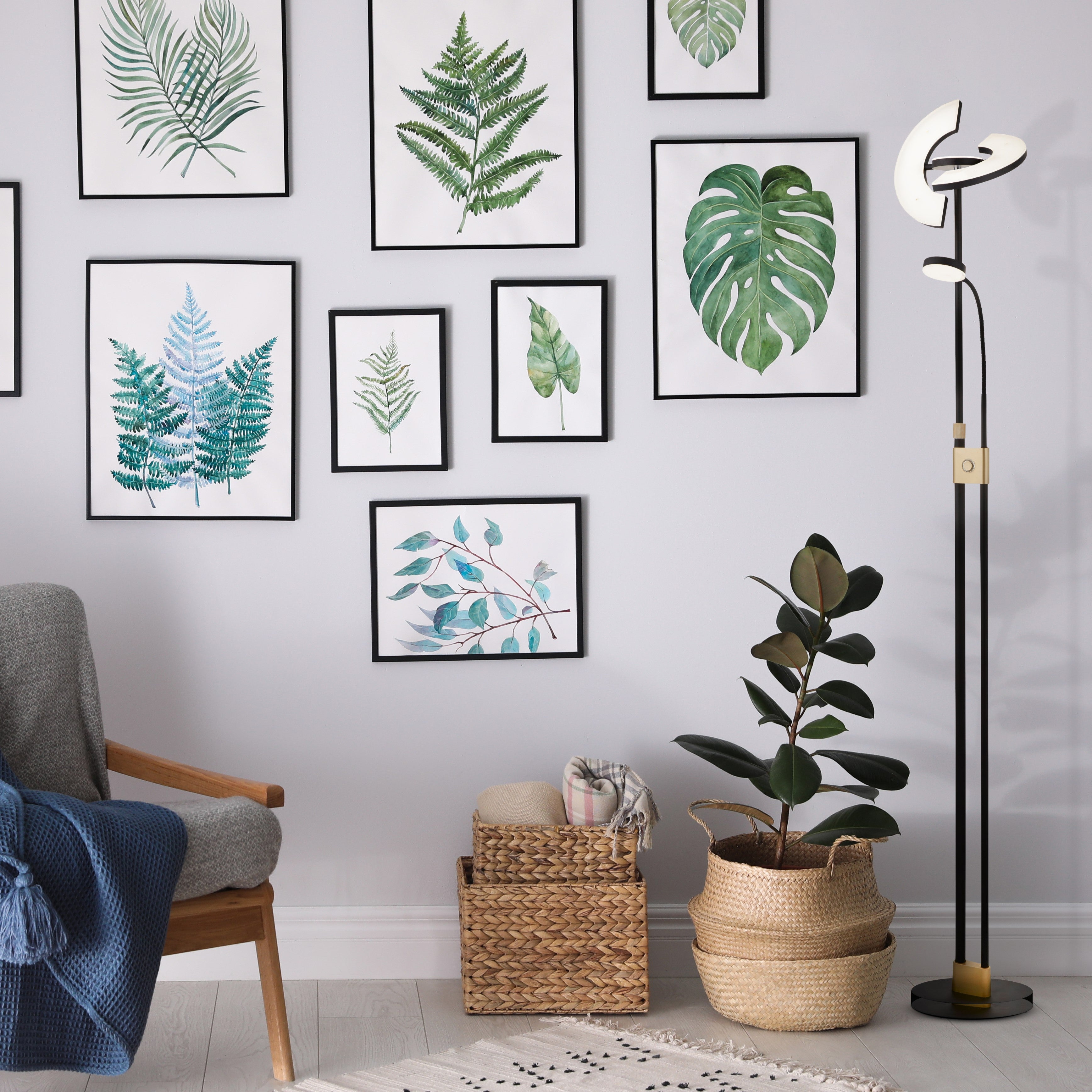 Searchlight Gaskell LED Mother & Child Floor Lamp - Satin Brass & Black