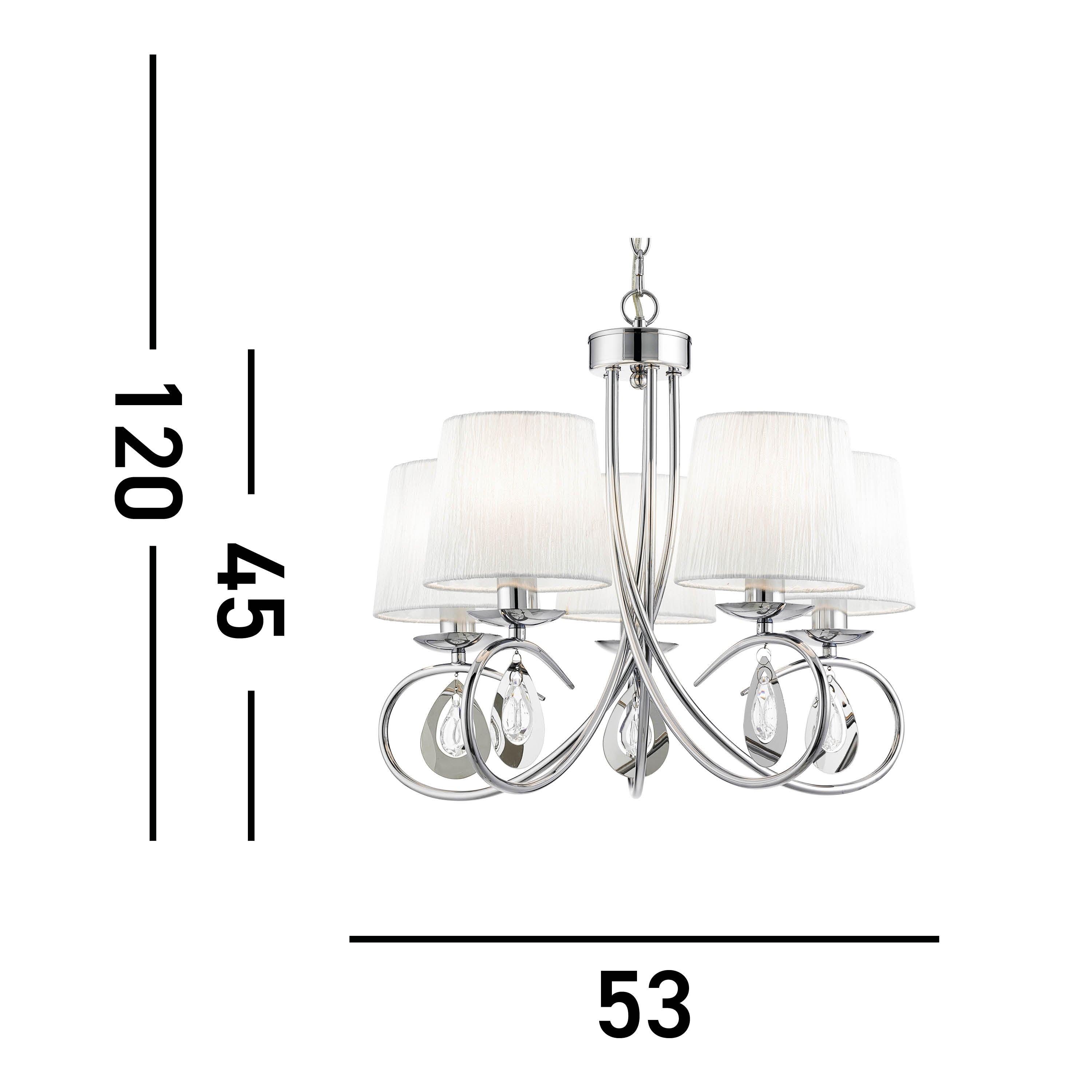 Searchlight Alroy Chrome 5 Light Ceiling Fitting With Pleated Shade