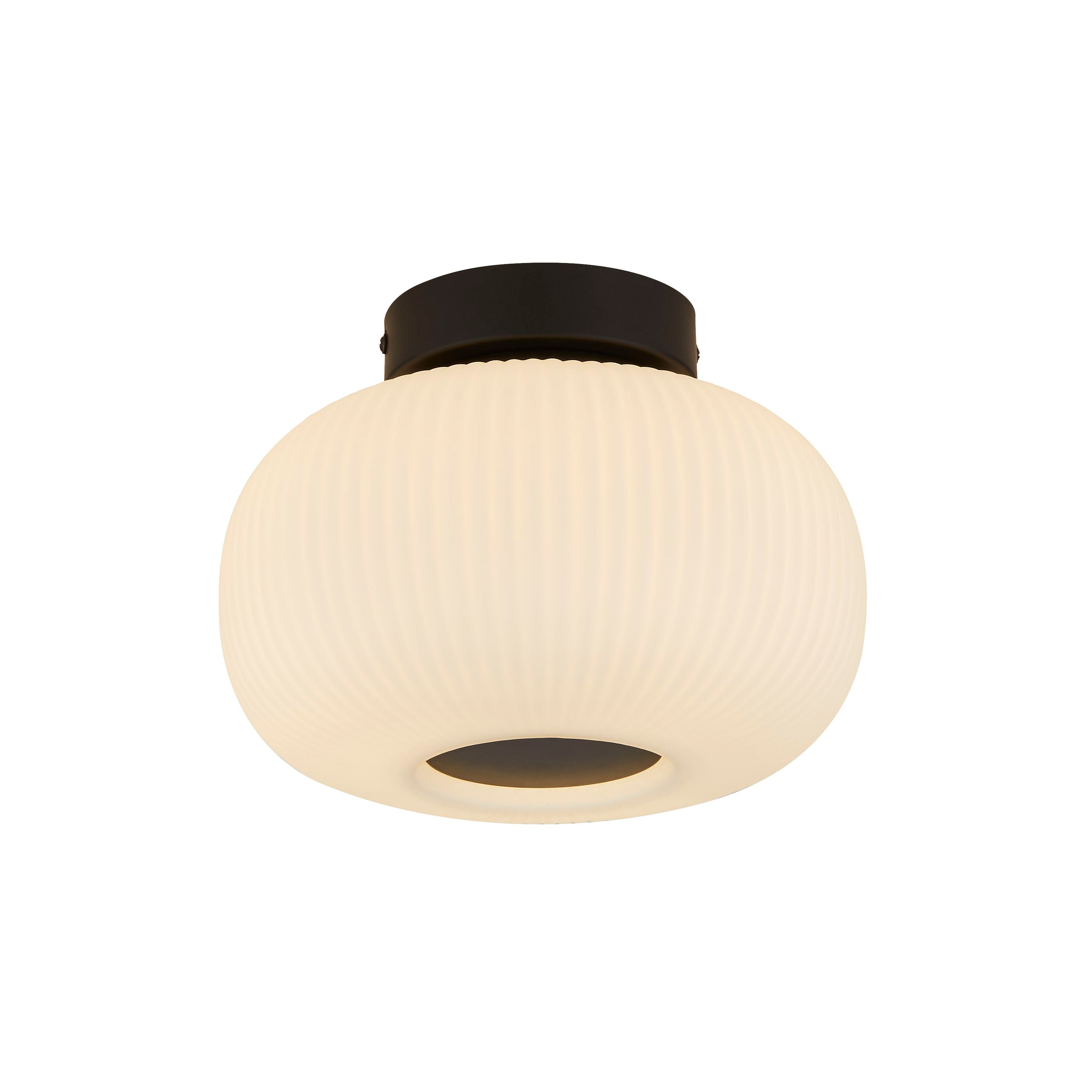 Searchlight Leopold Flush - Black & Opal Ribbed Glass