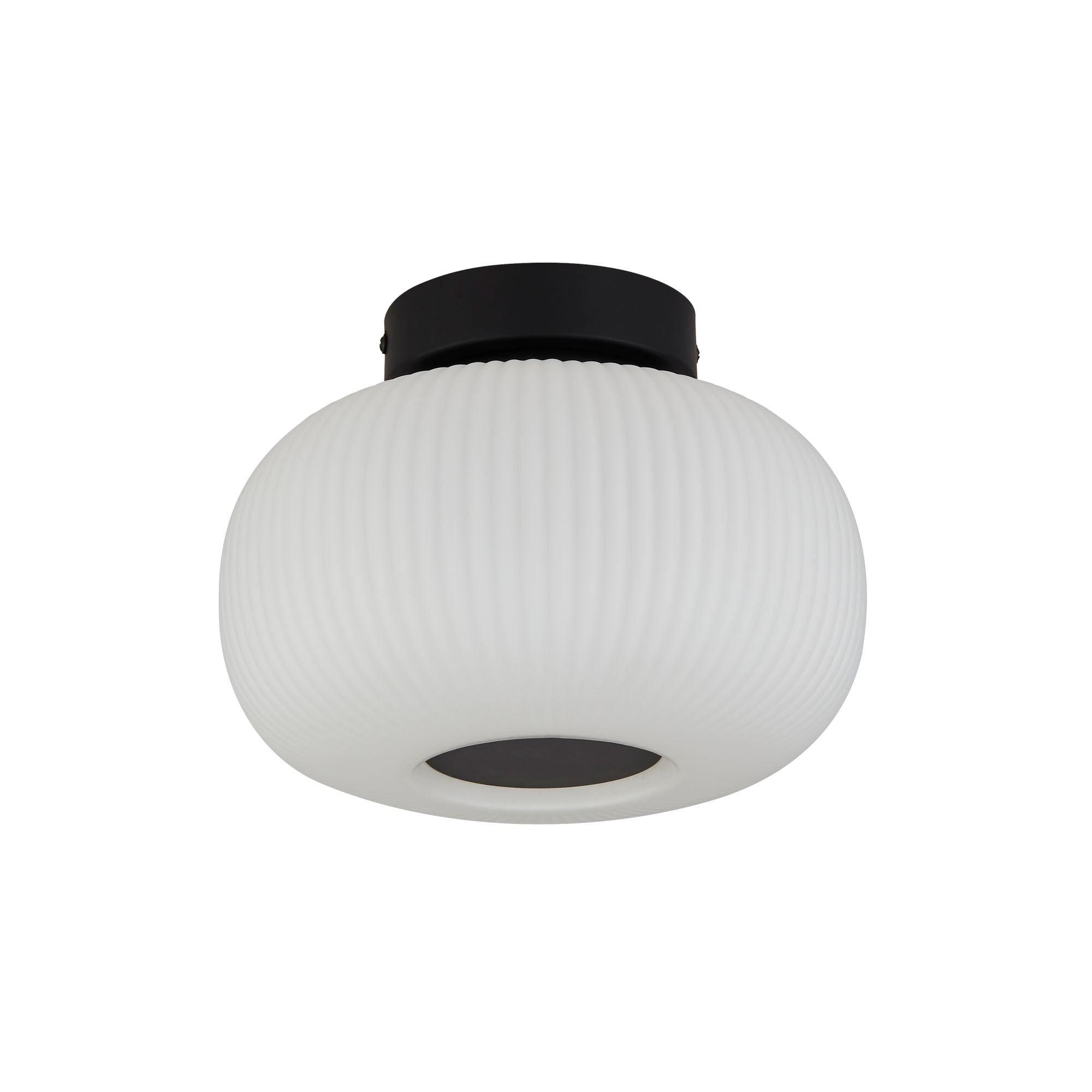 Searchlight Leopold Flush - Black & Opal Ribbed Glass