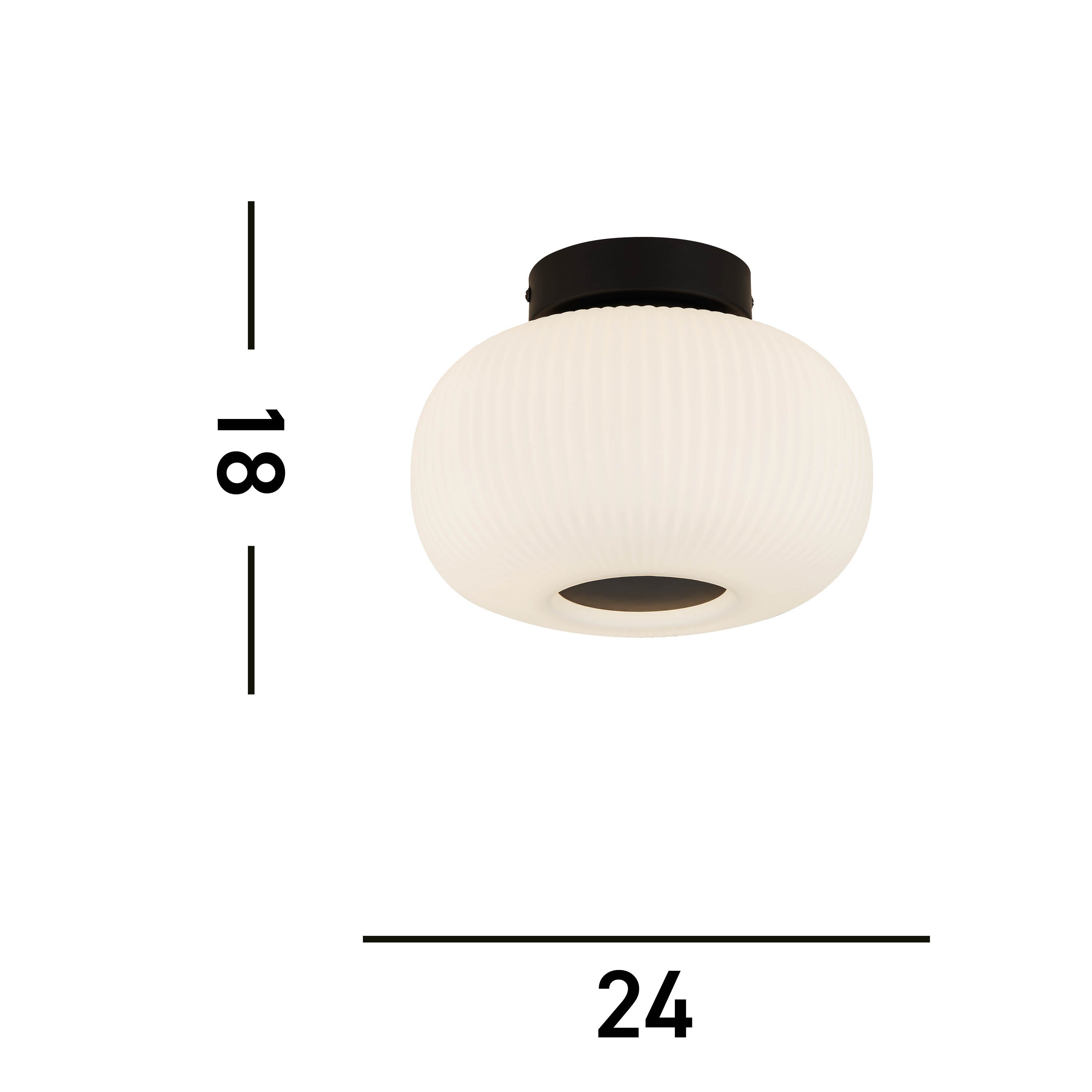 Searchlight Leopold Flush - Black & Opal Ribbed Glass