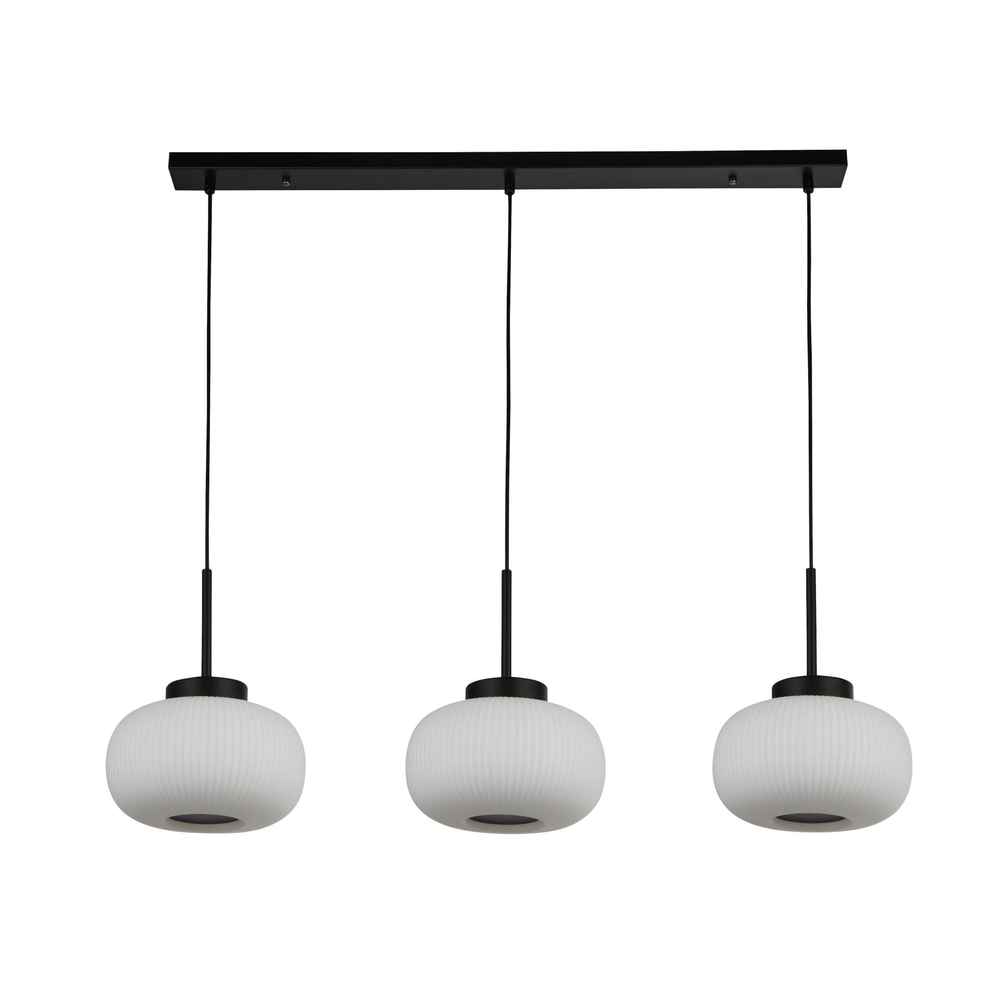 Searchlight Leopold 3 Light Bar Ceiling Pendant - Matt Black & Frosted Glass