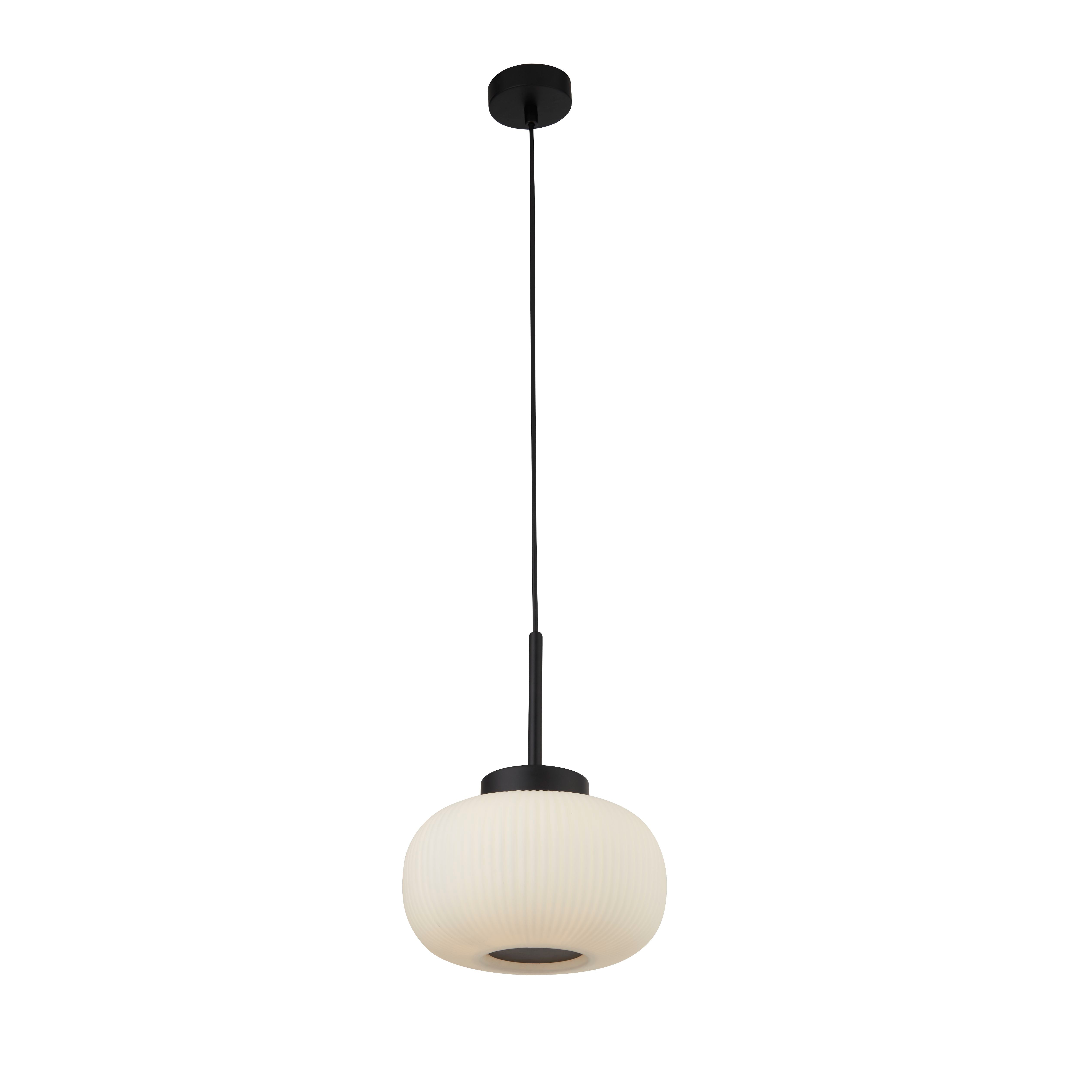 Searchlight Leopold Ceiling Pendant - Matt Black & Frosted Ribbed Glass
