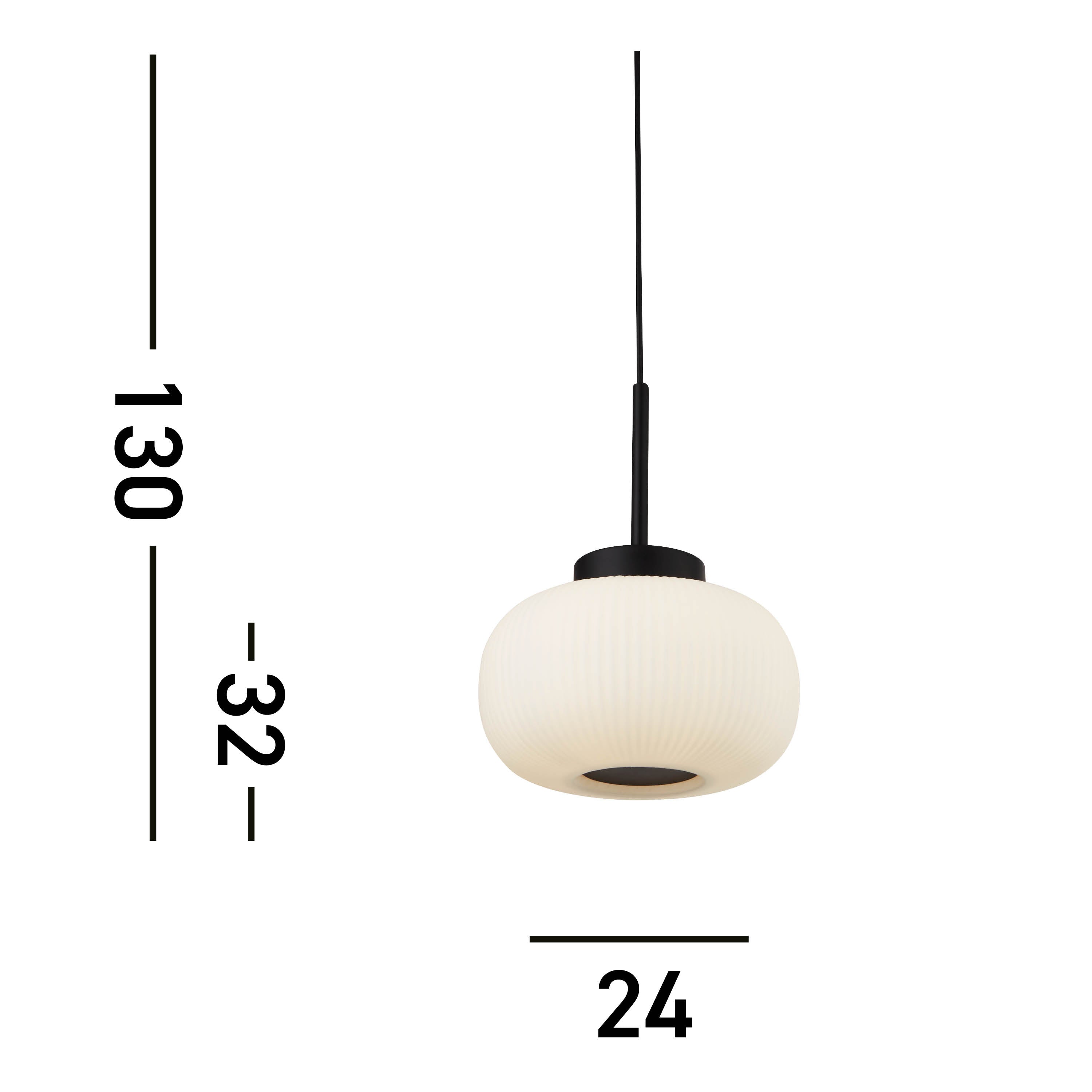 Searchlight Leopold Ceiling Pendant - Matt Black & Frosted Ribbed Glass
