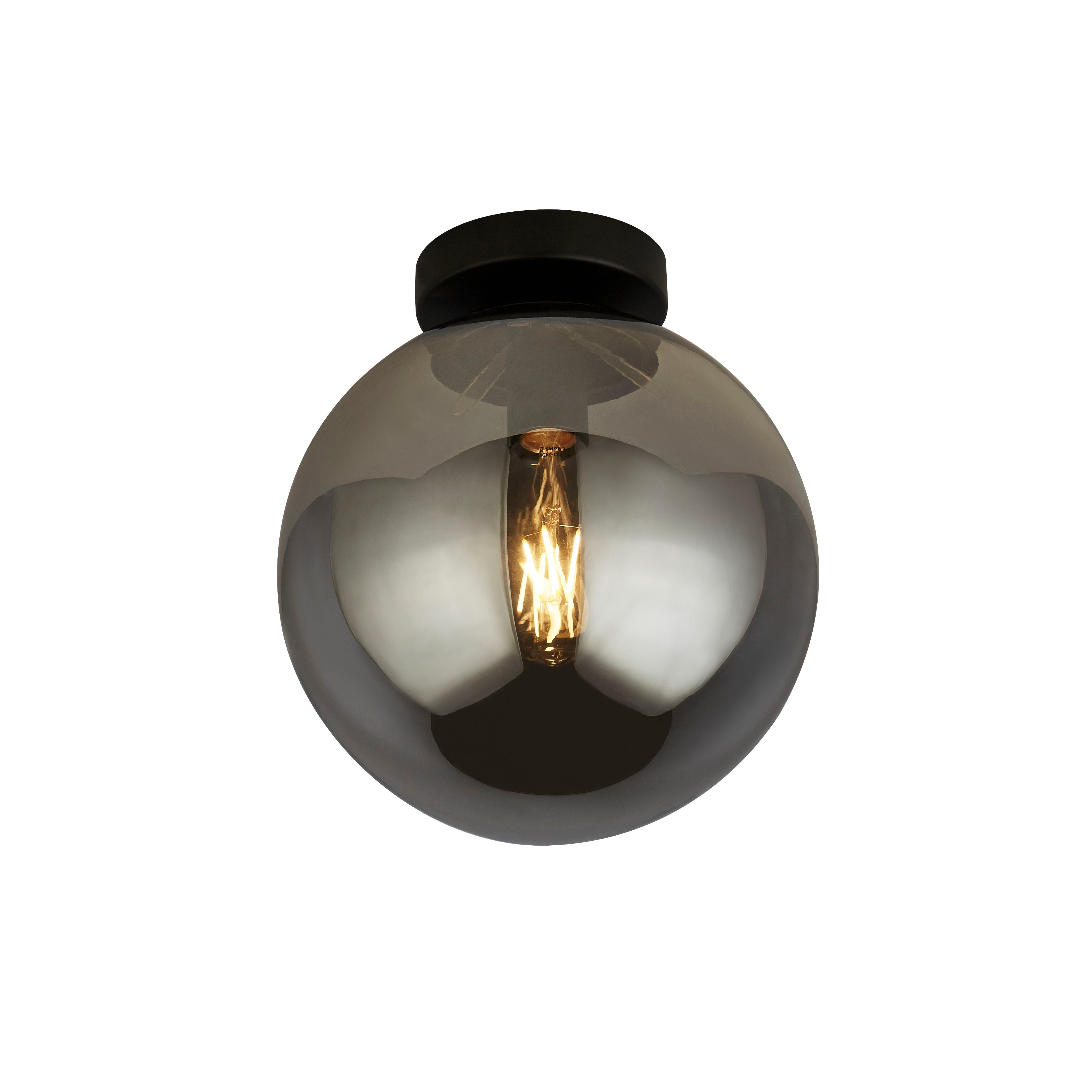 Searchlight Alma Flush Ceiling Light - Matt Black & Smoked Glass