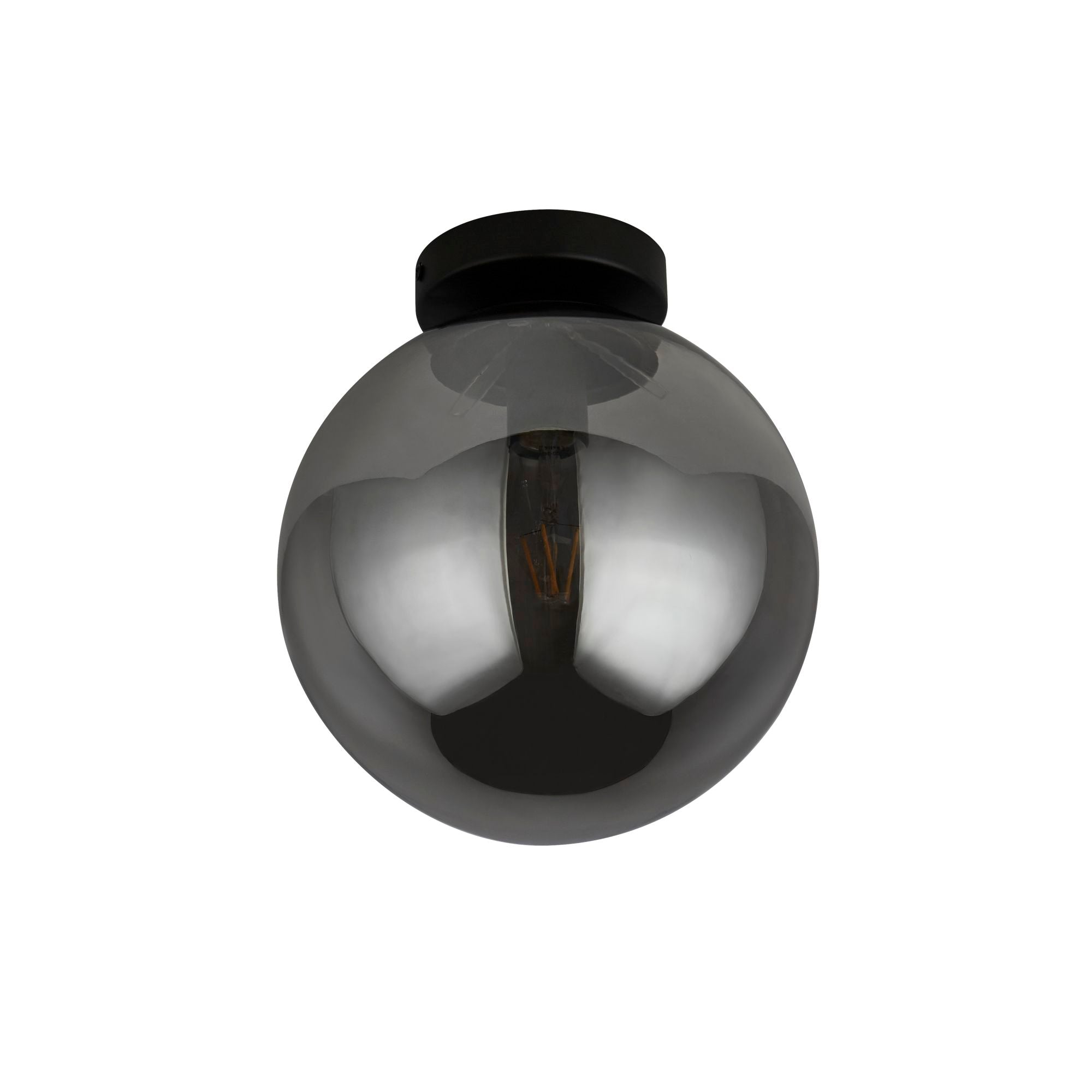 Searchlight Alma Flush Ceiling Light - Matt Black & Smoked Glass