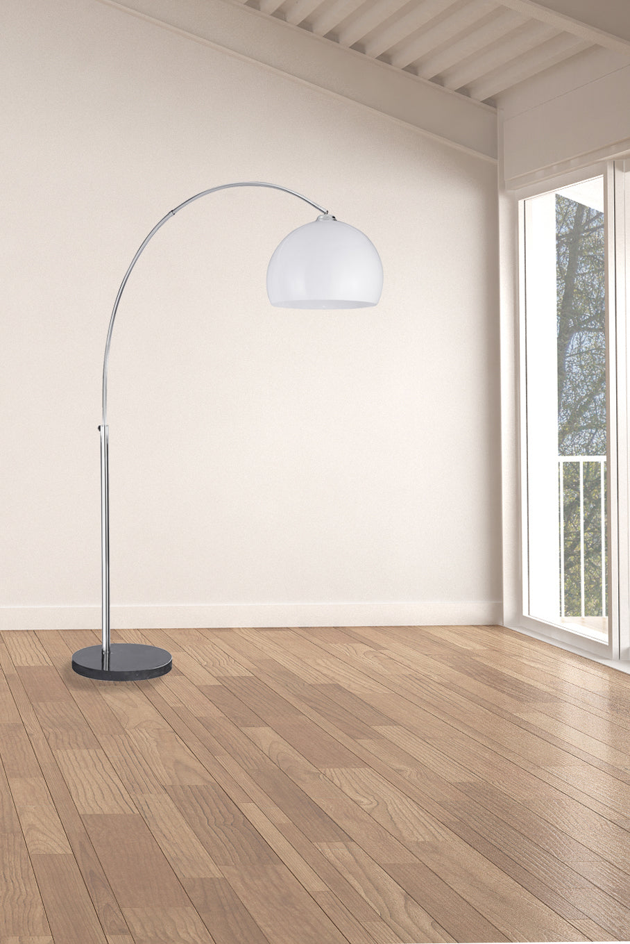 Searchlight Anson Floor Lamp - Chrome, Black Marble & White Shade