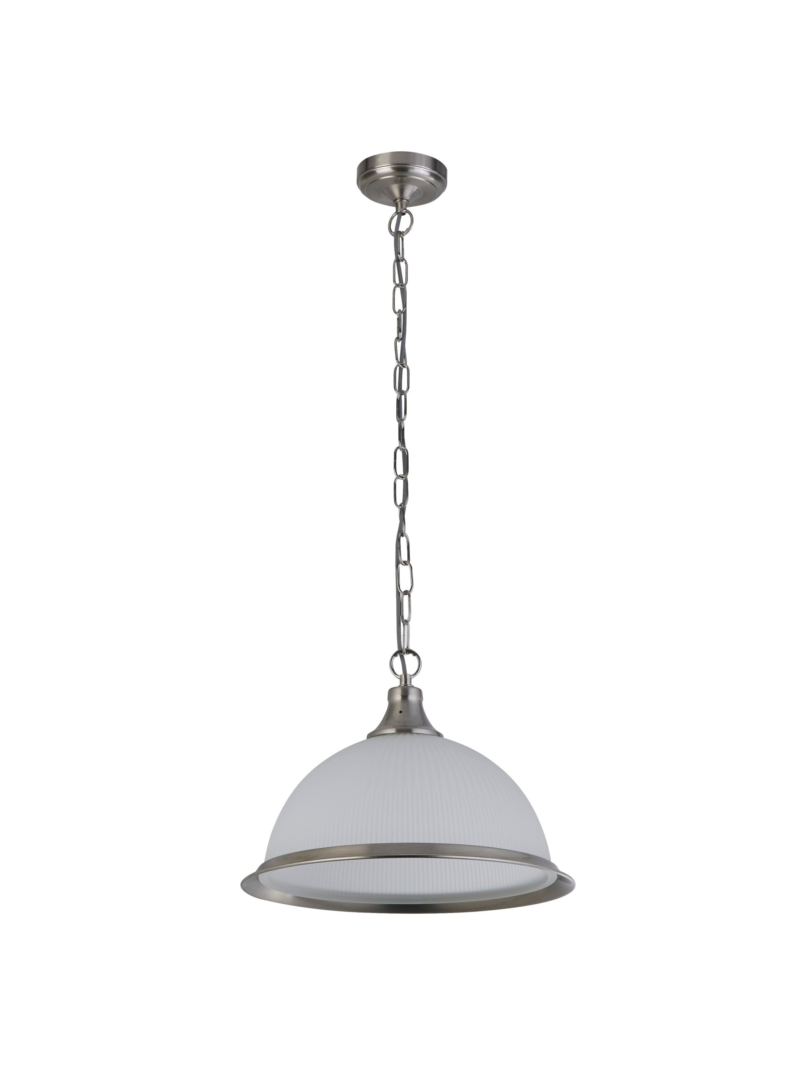 Searchlight Abbey Diner Satin Silver Pendant With Acid Ribbed Glass
