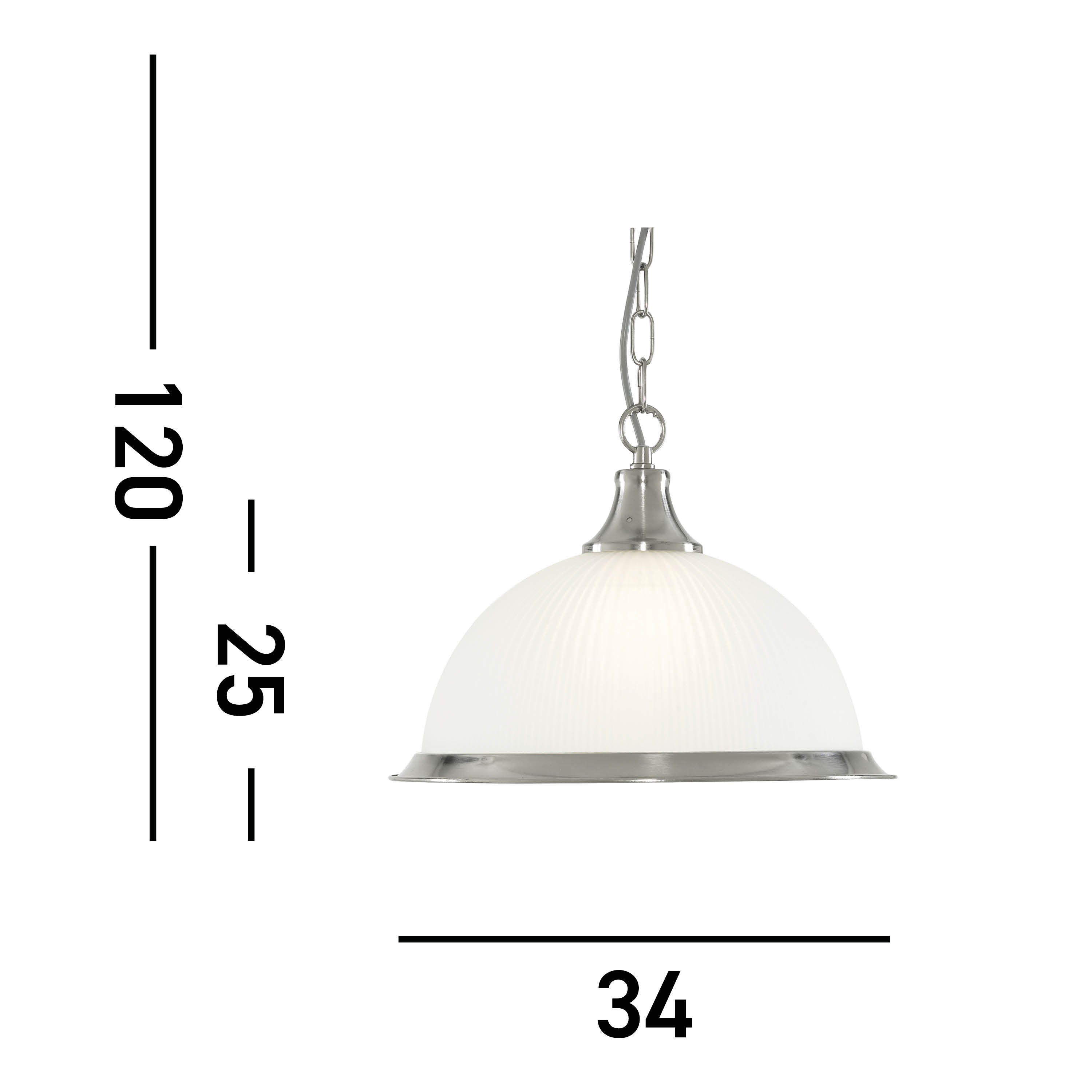 Searchlight Abbey Diner Satin Silver Pendant With Acid Ribbed Glass