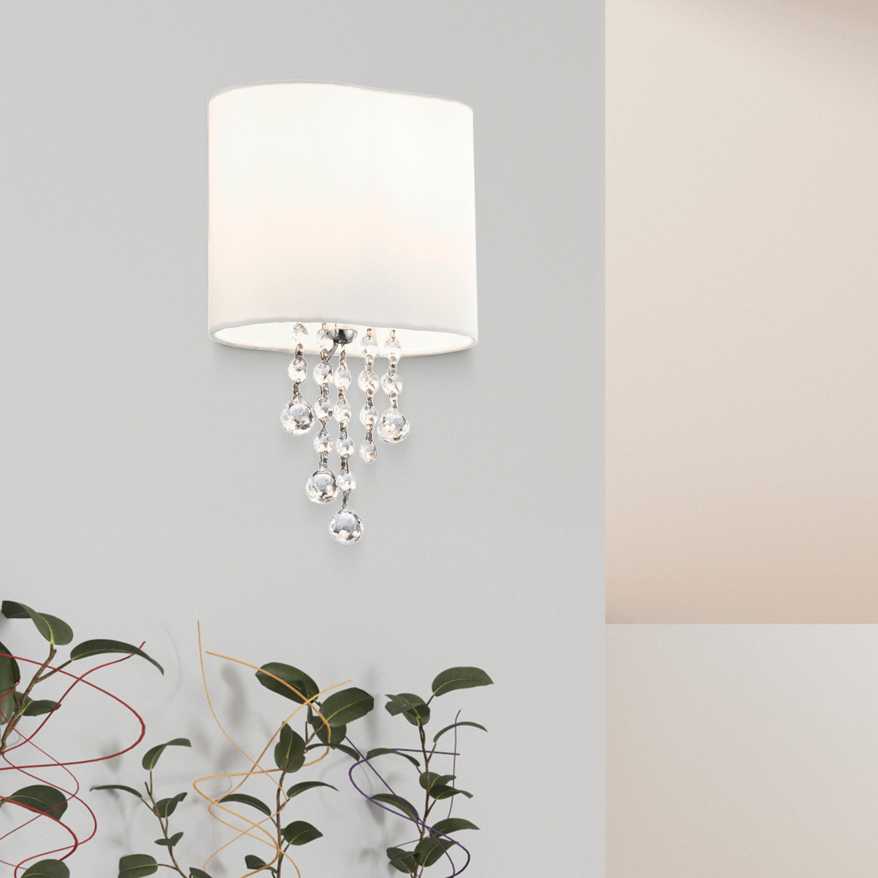 Searchlight Netley - Single Wall Bracket, Chrome, Clear Crystal, White Shade