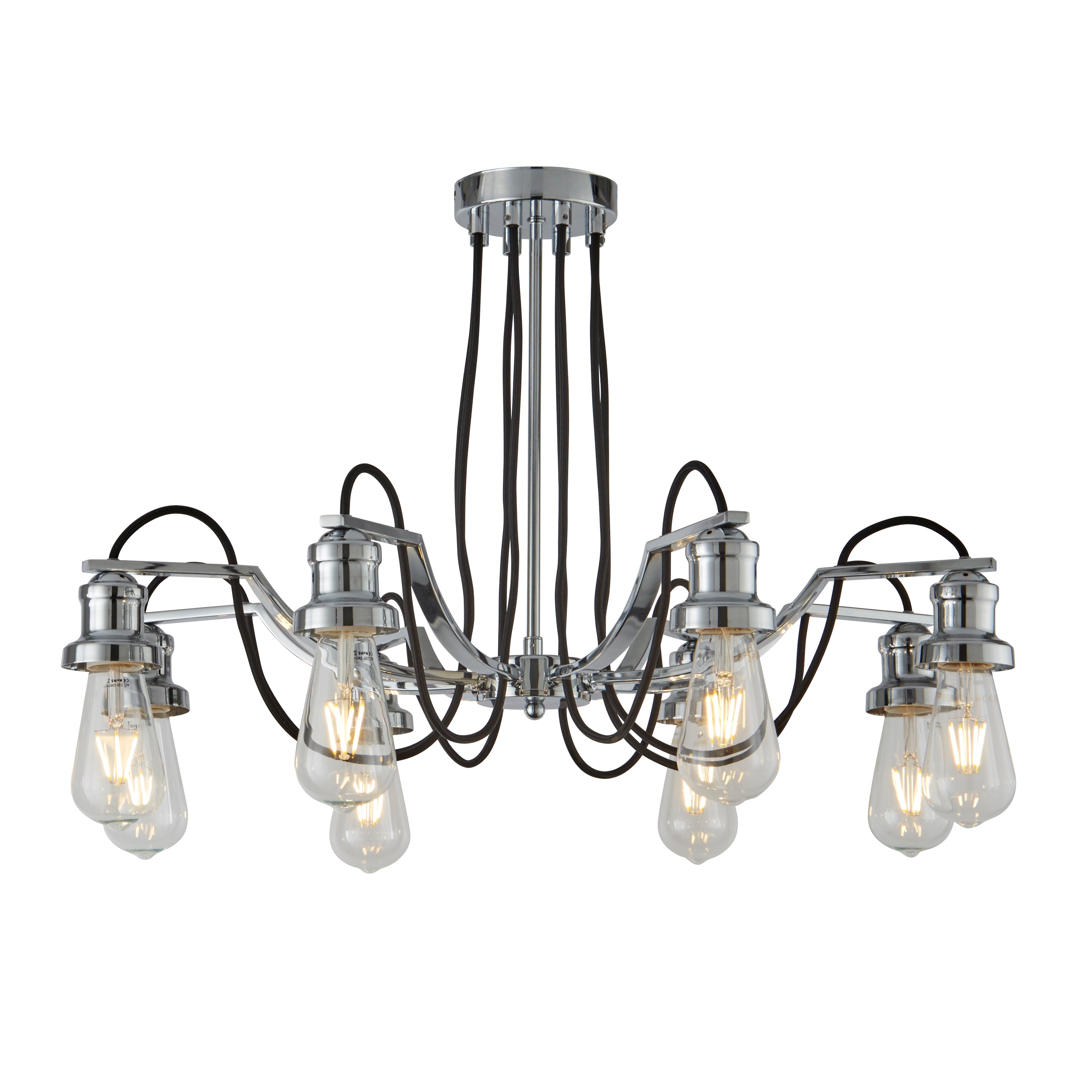 Searchlight Oban 8 Light Pendant - Chrome & Black Braided Cable