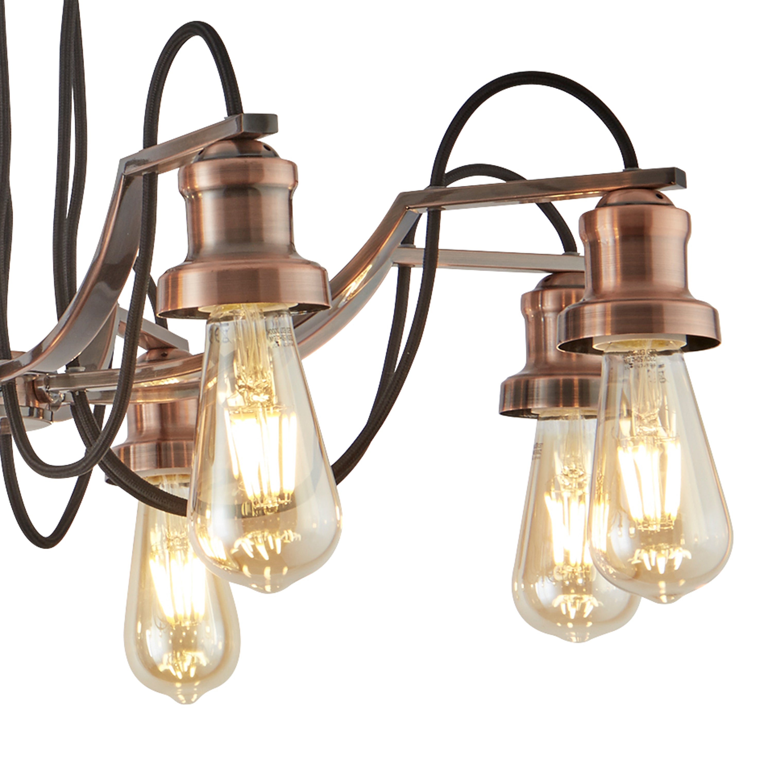Searchlight Oban 8 Light Ceiling Fitting, Black Braided Fabric Cable, Antique Copper