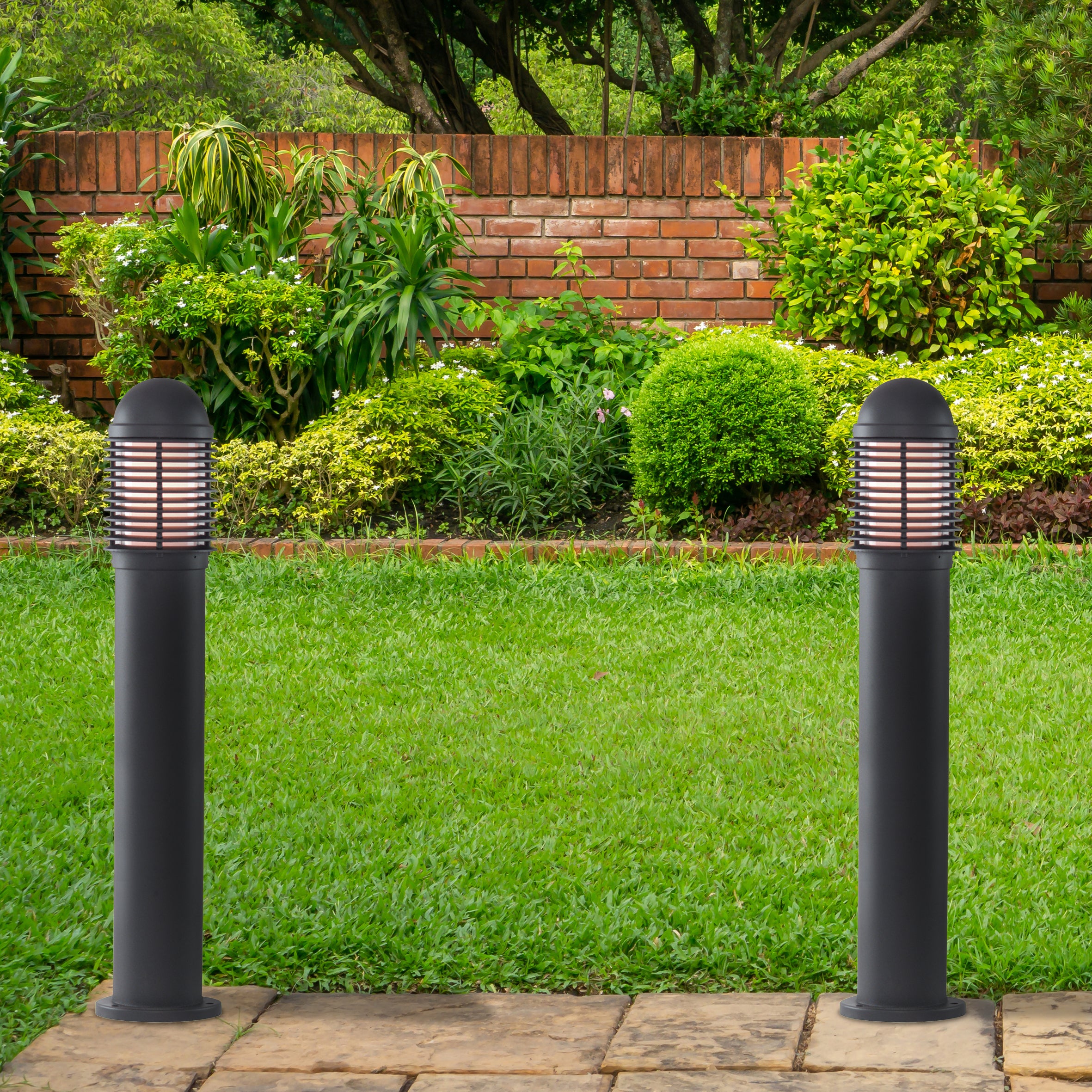 Searchlight Burnall 730mm Narrow Louvre Outdoor Post - Black Aluminium & Glass - IP44