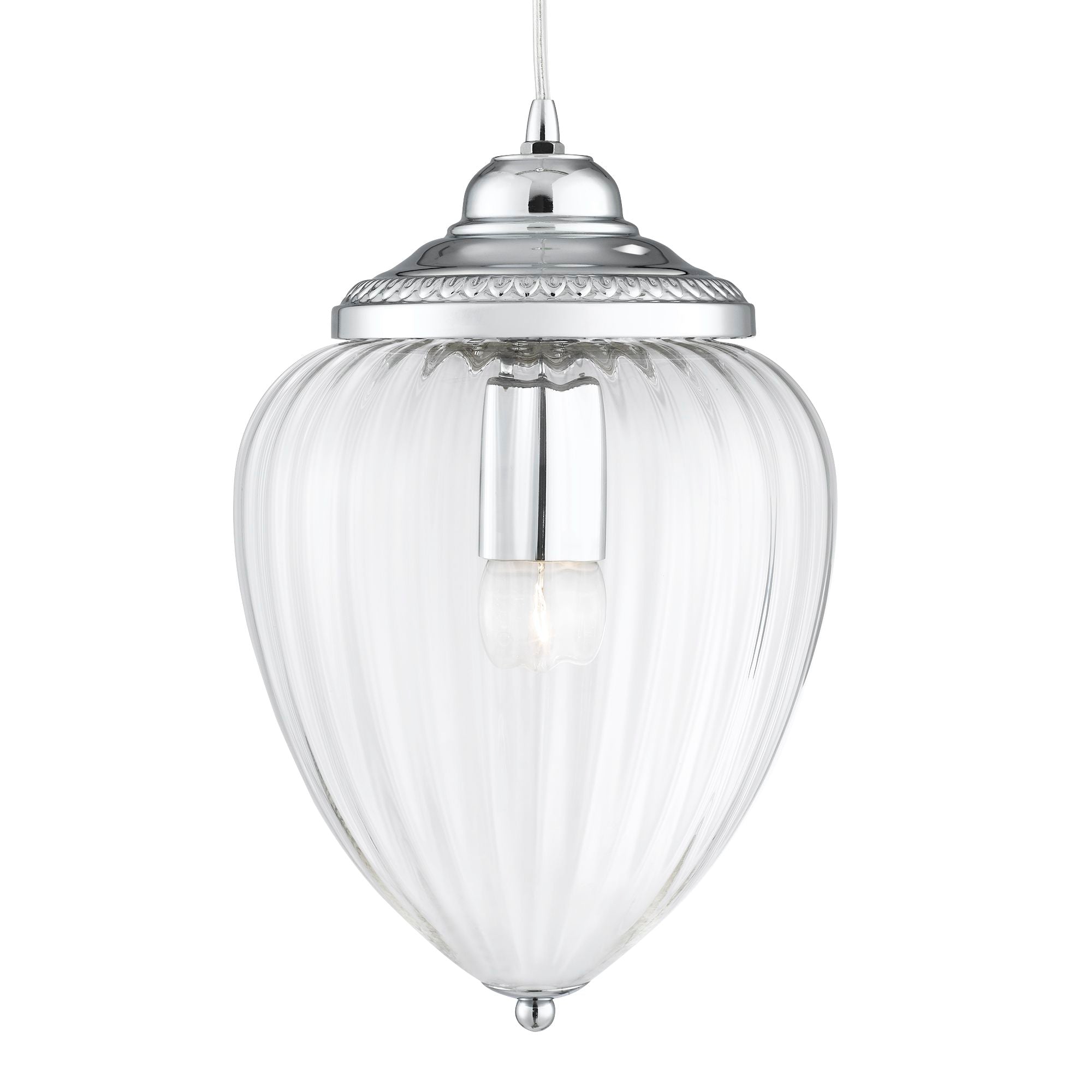 Searchlight Pembroke Single Pendant, Chrome, Clear Ribbed Glass
