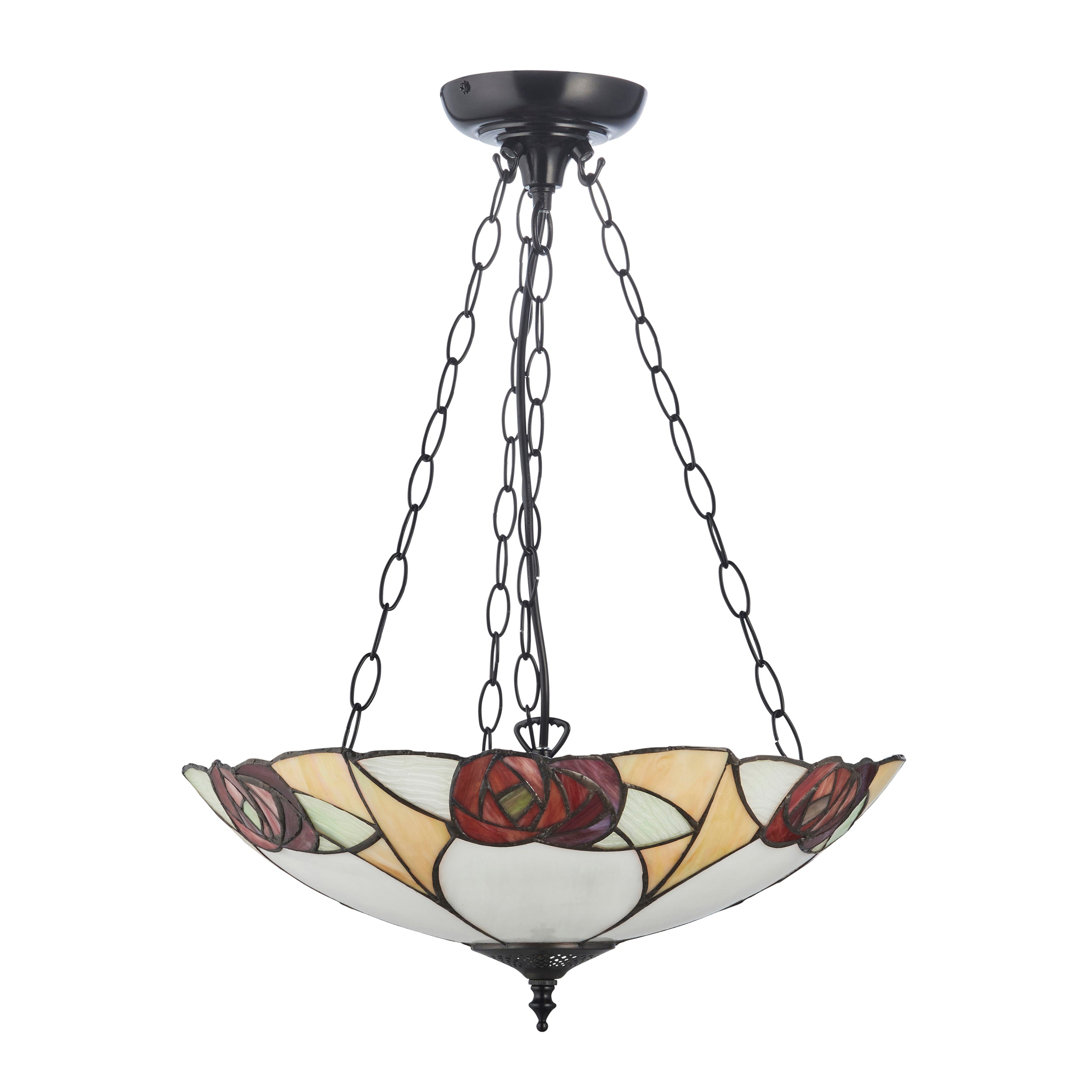 Interiors 1900 Ingram Large Inverted 3 Light Pendant - Handcrafted Tiffany Style Glass