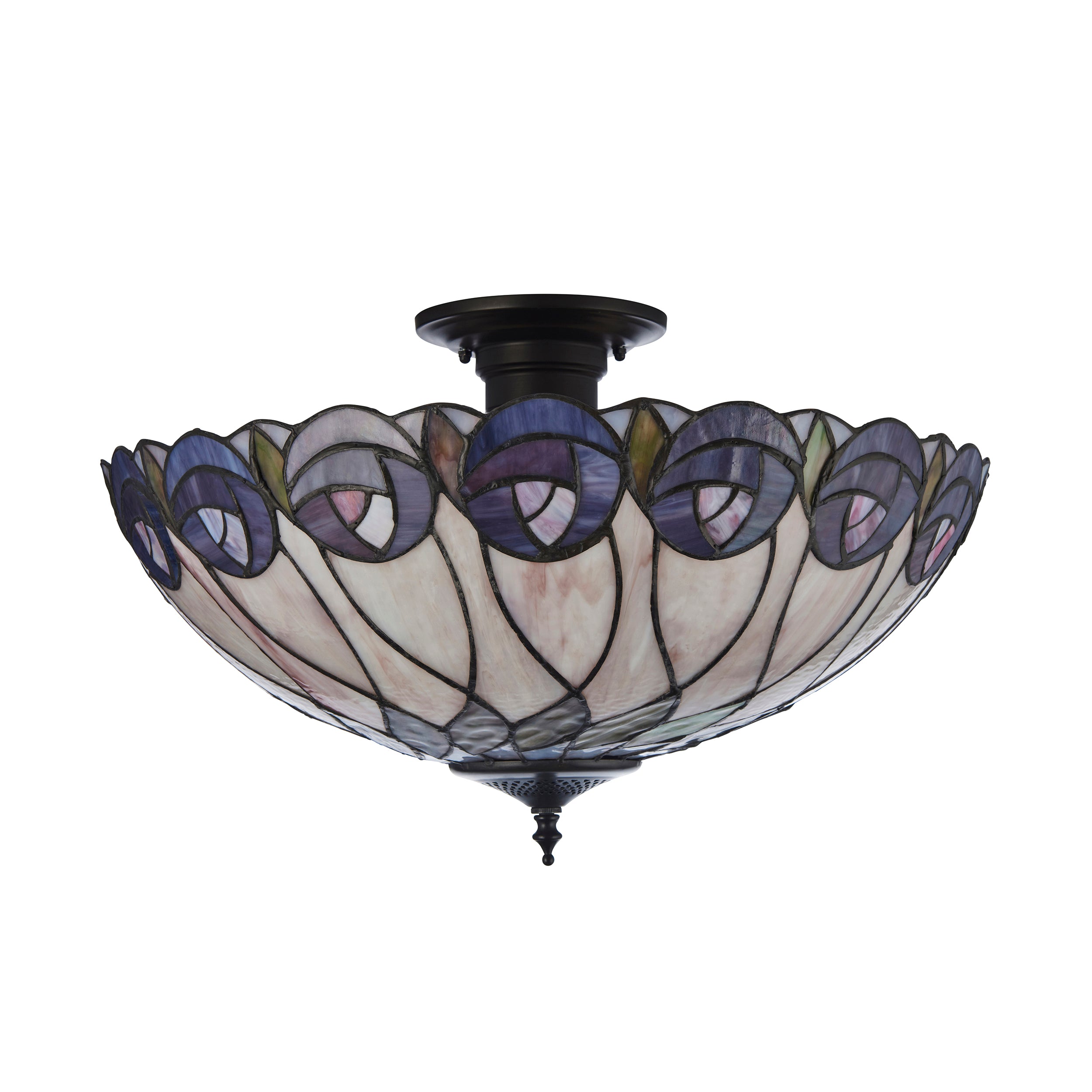 Interiors 1900 Hutchinson 3 Light Semi Flush Pendant -Handcrafted Tiffany Style Glass