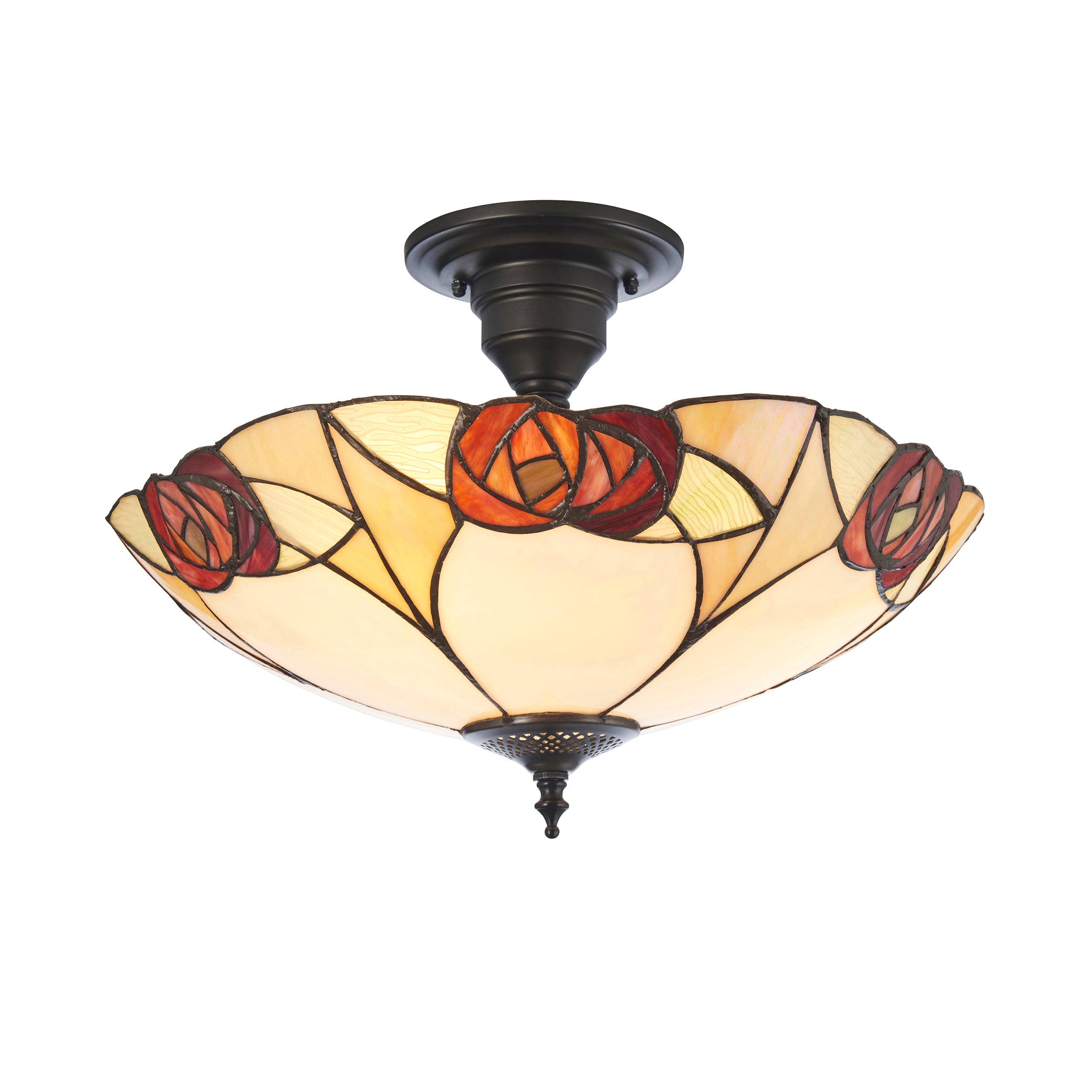 Interiors 1900 Ingram 3 Light Semi Flush Pendant -Handcrafted Tiffany Style Glass