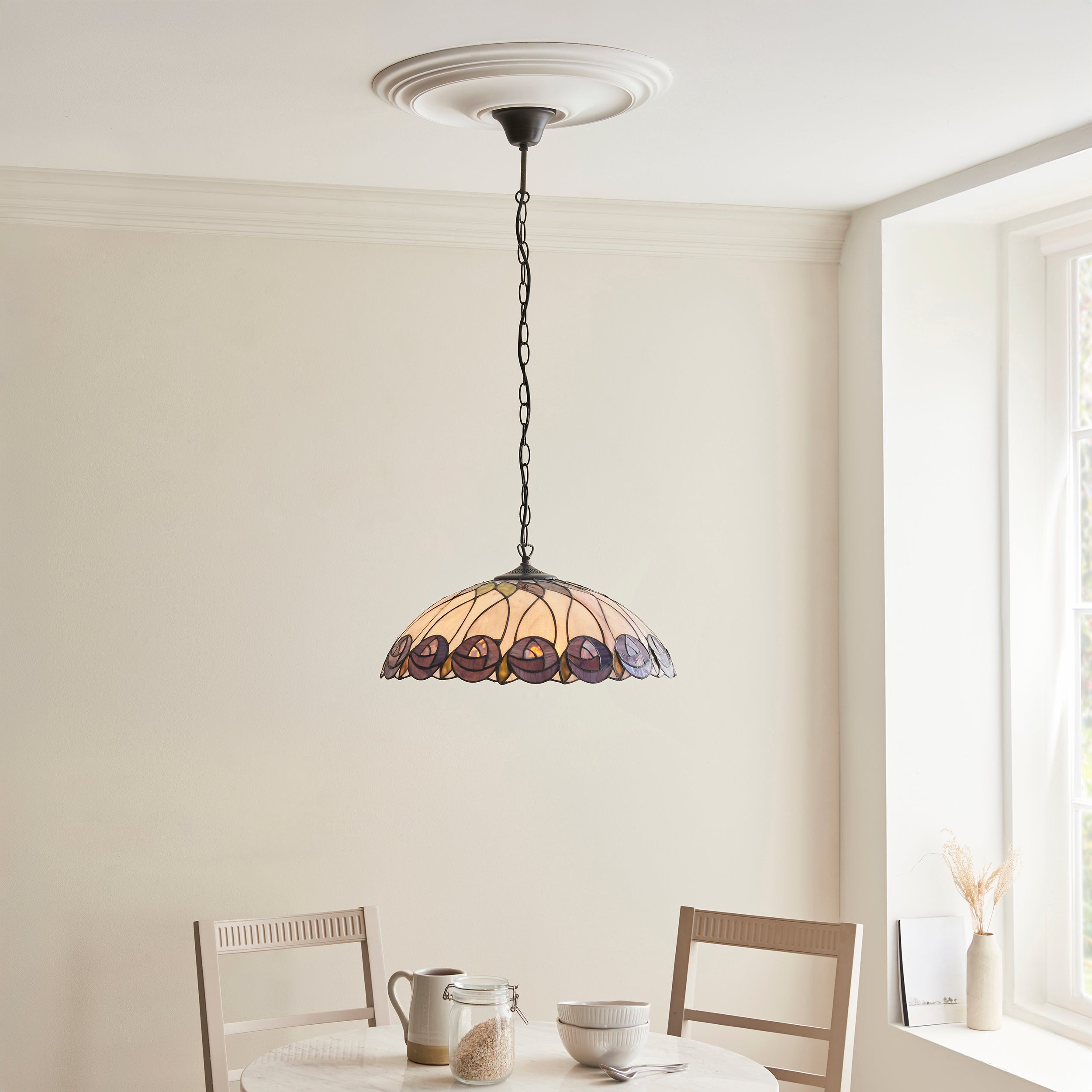 Interiors 1900 Hutchinson 3 Light Large Pendant - Handcrafted Tiffany Style Glass