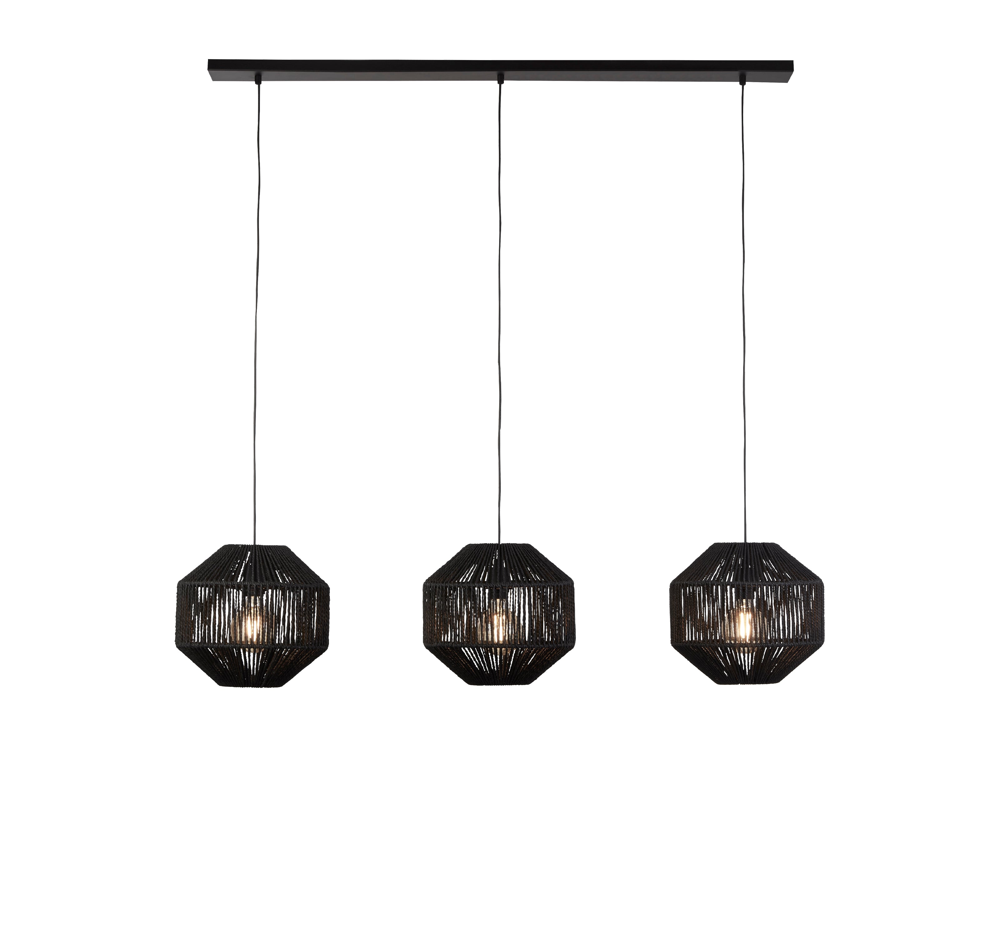 Searchlight Gainsborough 3 Light Linear Pendant - Black Wicker