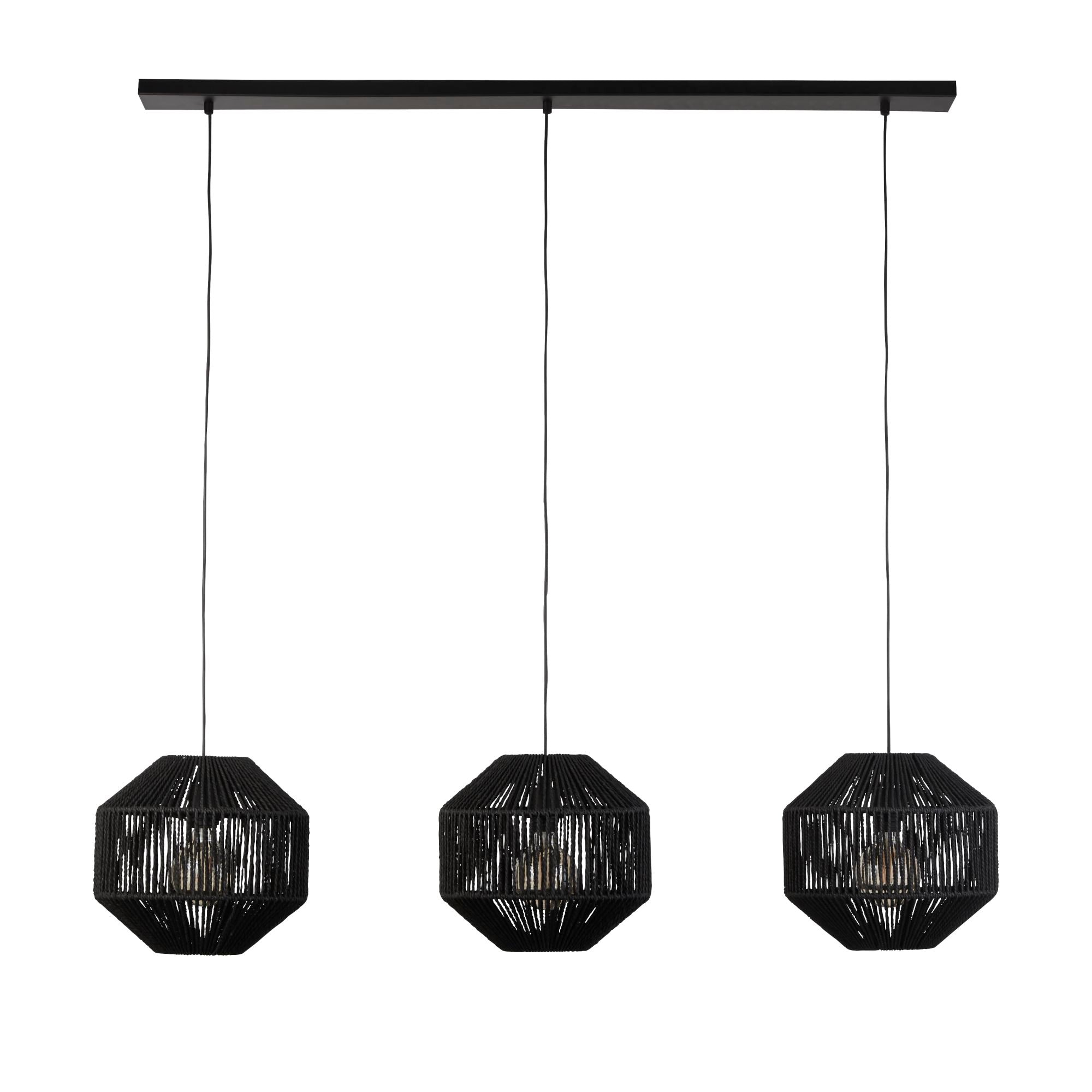 Searchlight Gainsborough 3 Light Linear Pendant - Black Wicker