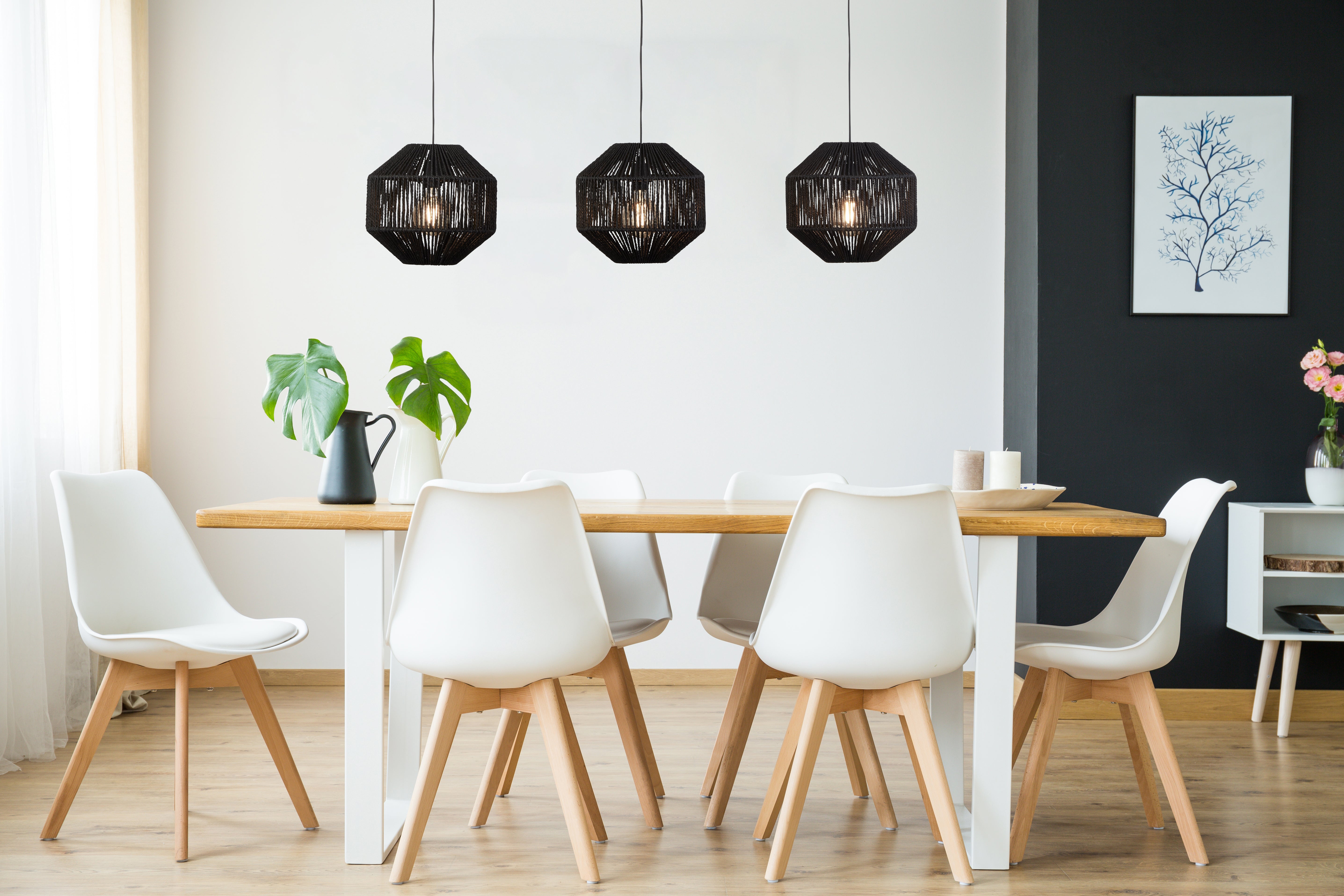 Searchlight Gainsborough 3 Light Linear Pendant - Black Wicker