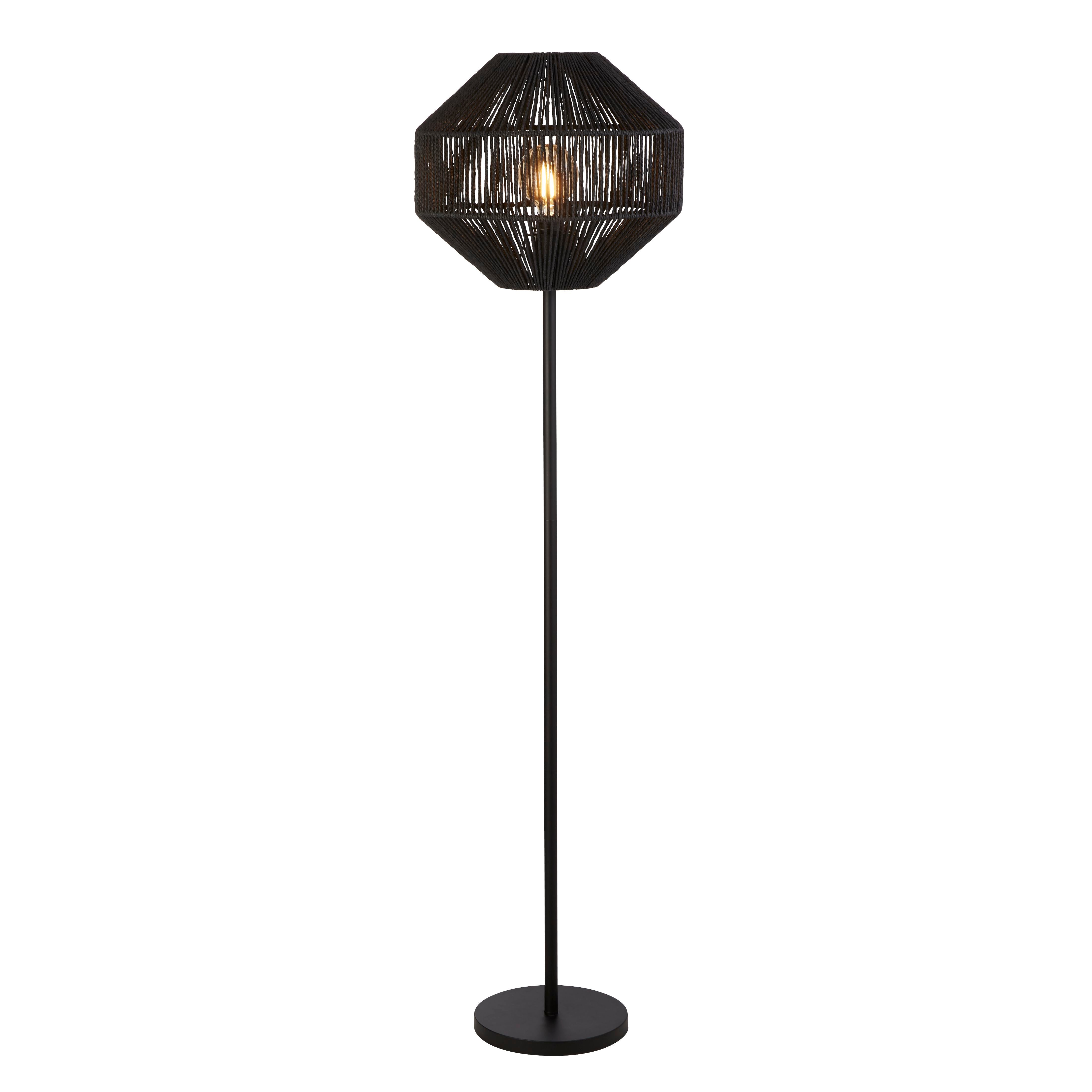 Searchlight Wyatt Wicker Floor Lamp - Black Wyatt Wicker