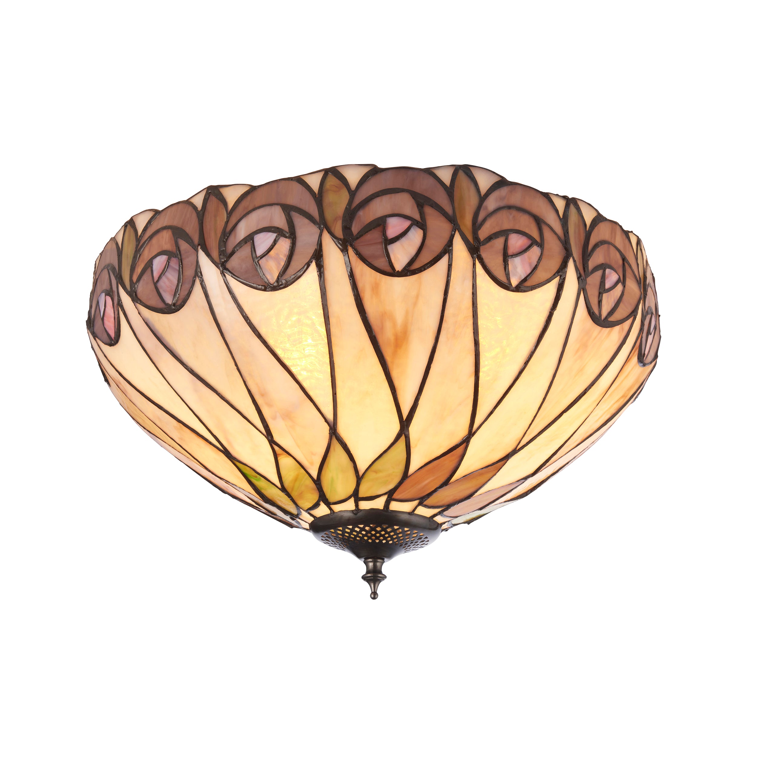 Interiors 1900 Hutchinson Medium 2 Light Flush Fitting Pendant -Handcrafted Tiffany Style Glass