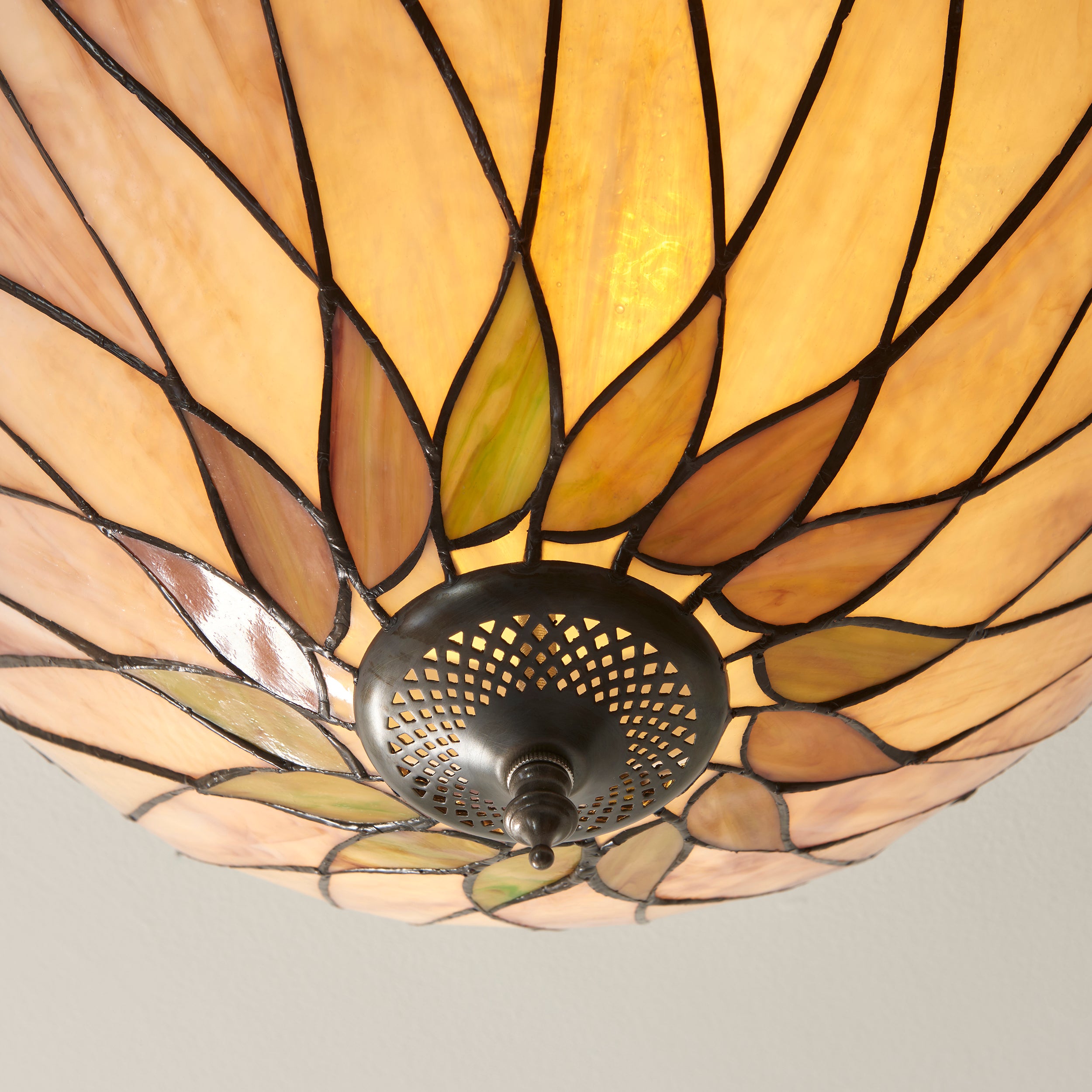 Interiors 1900 Hutchinson Medium 2 Light Flush Fitting Pendant -Handcrafted Tiffany Style Glass