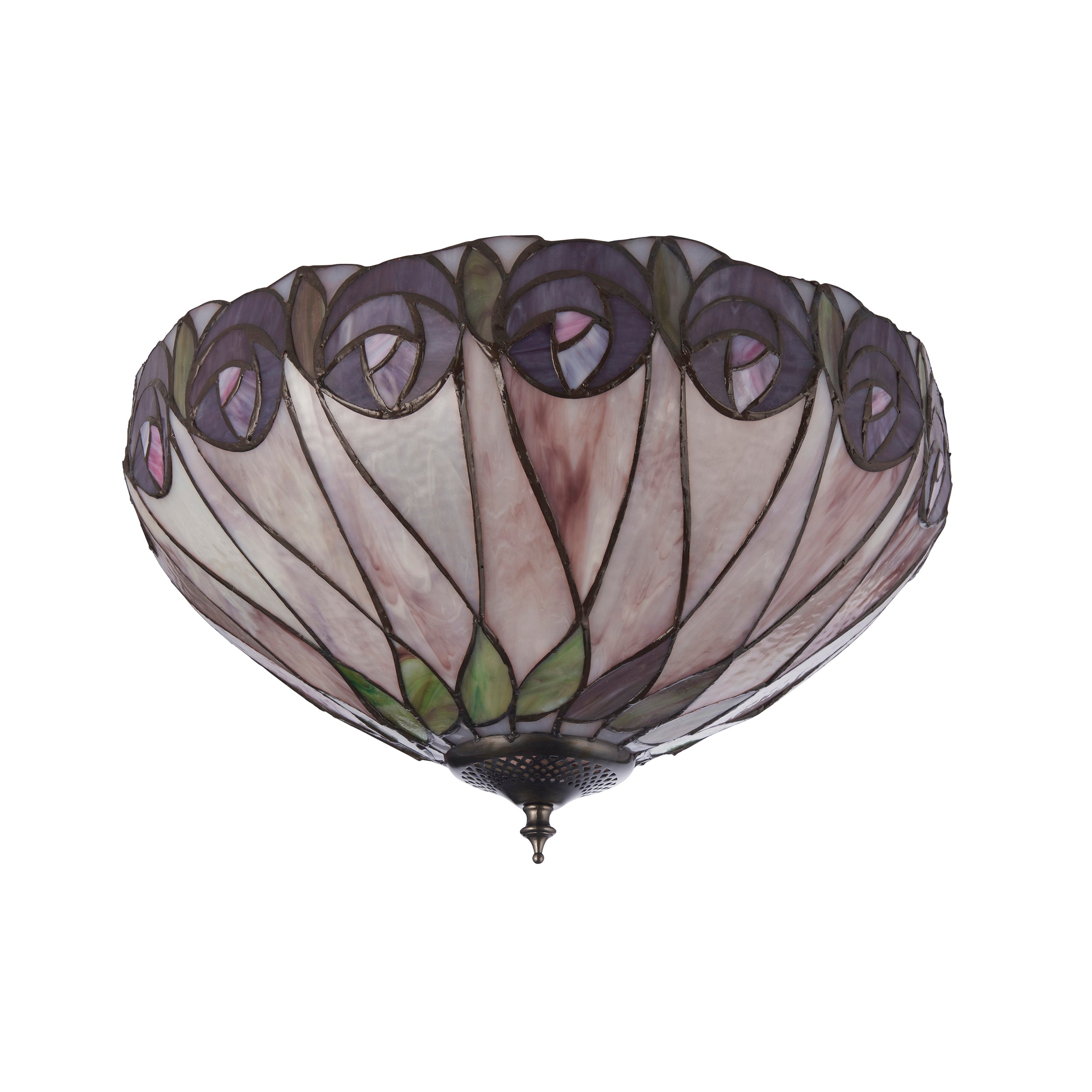 Interiors 1900 Hutchinson Medium 2 Light Flush Fitting Pendant -Handcrafted Tiffany Style Glass
