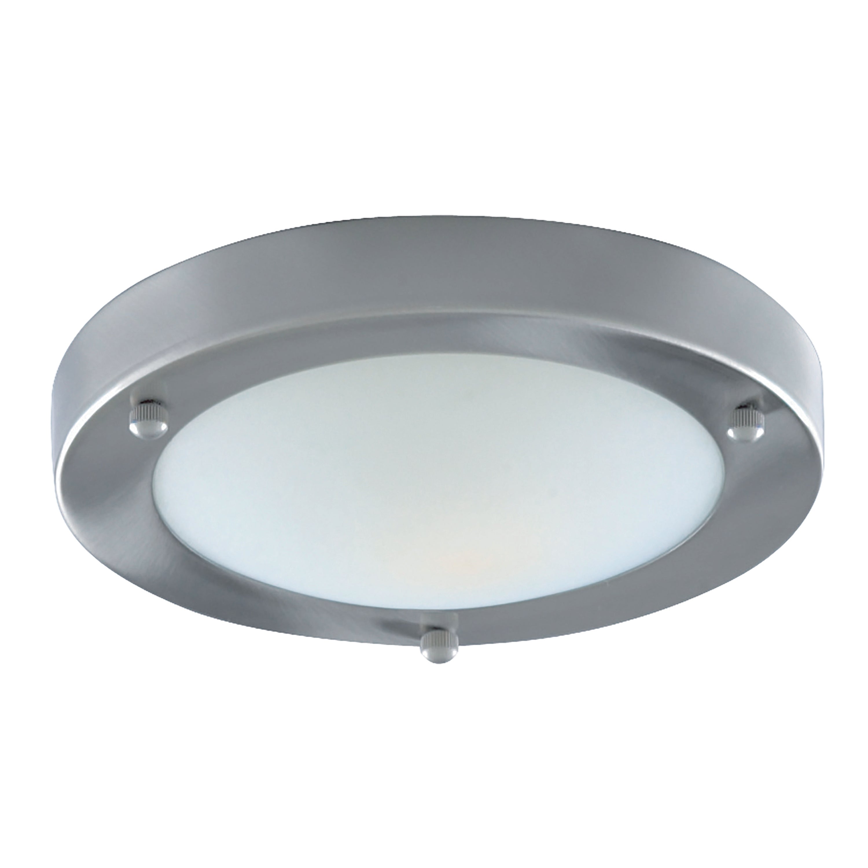 Searchlight Barmouth Bathroom Flush Fitting IP44 Single - 31cm Satin Silver Domed White Glass