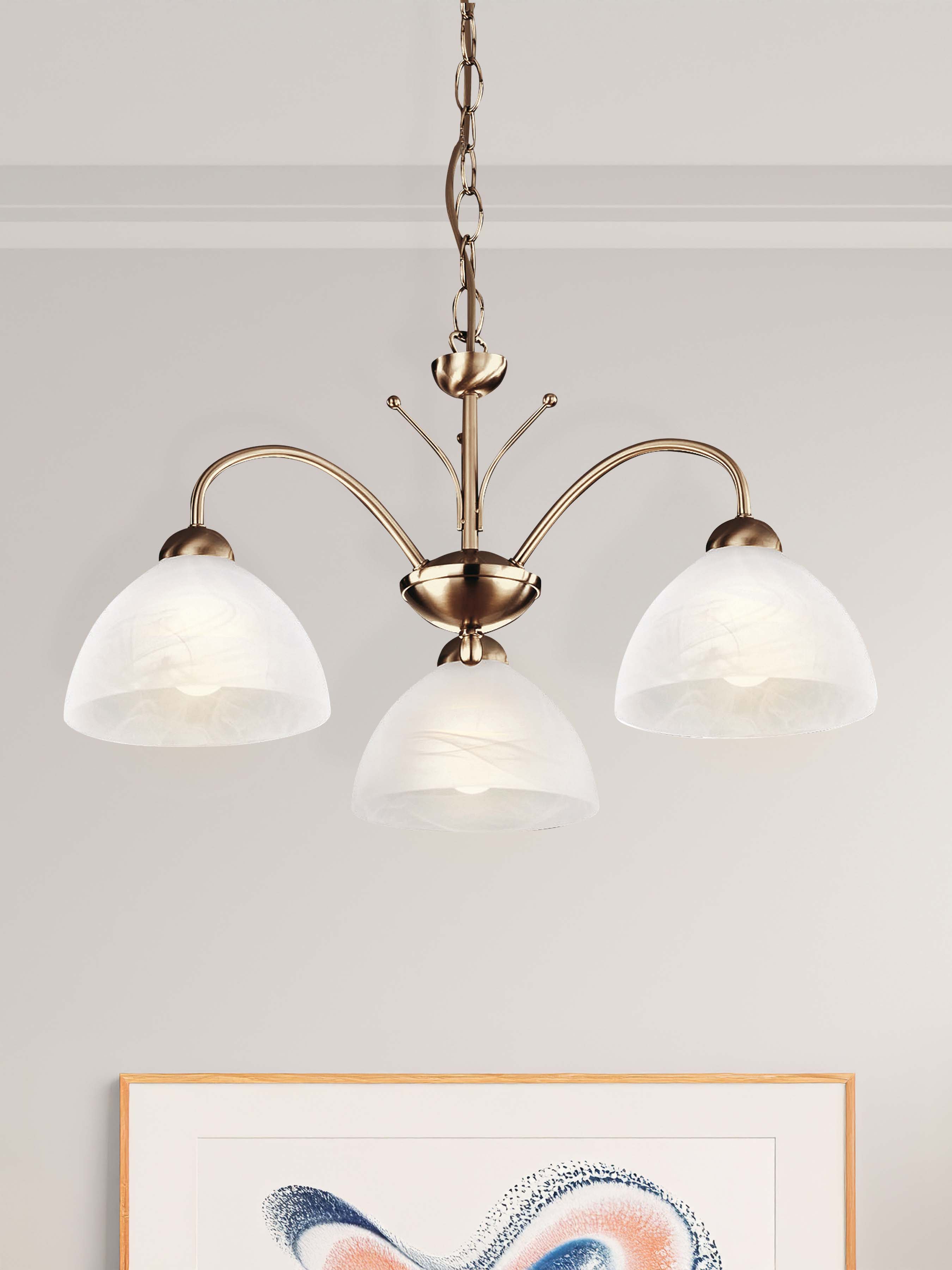 Searchlight Melville Antique Brass 3 Light Ceiling Fitting With Alabaster Glass
