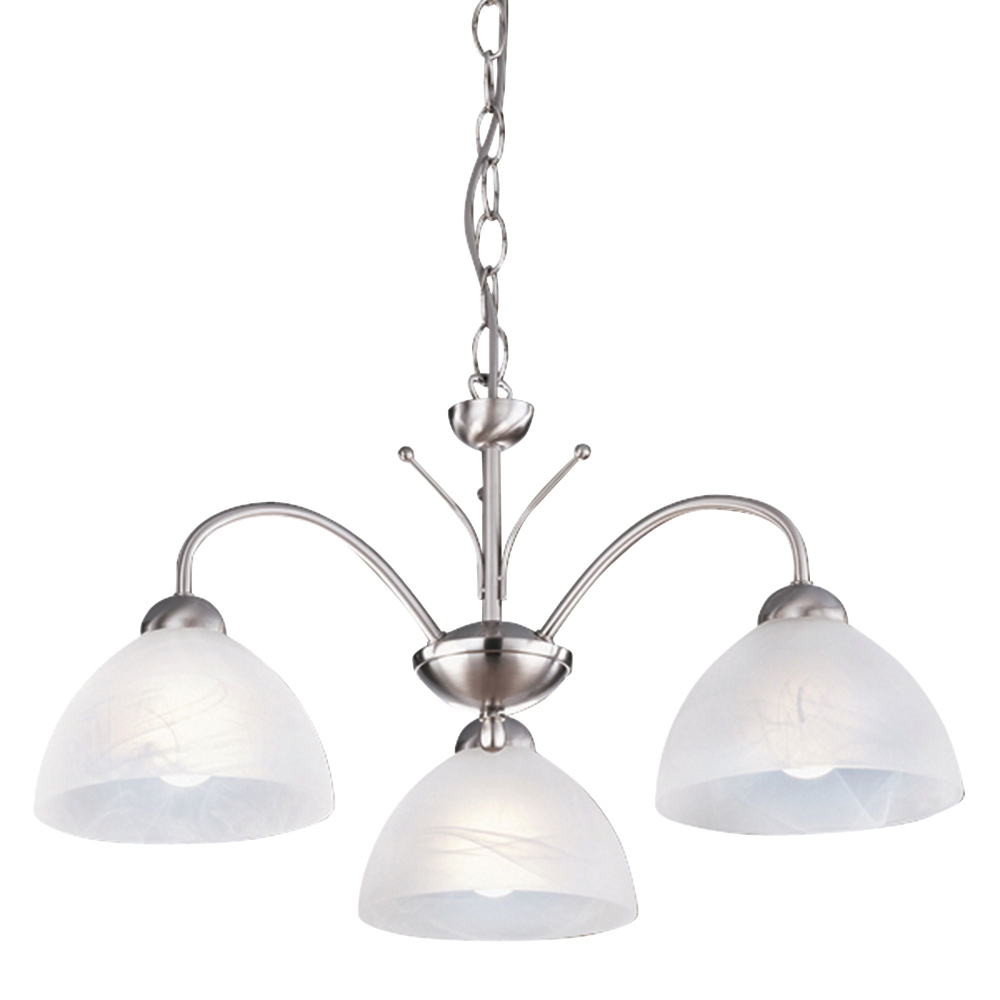 Searchlight Melville Satin Silver 3 Light Ceiling Fitting With Alabaster Glass