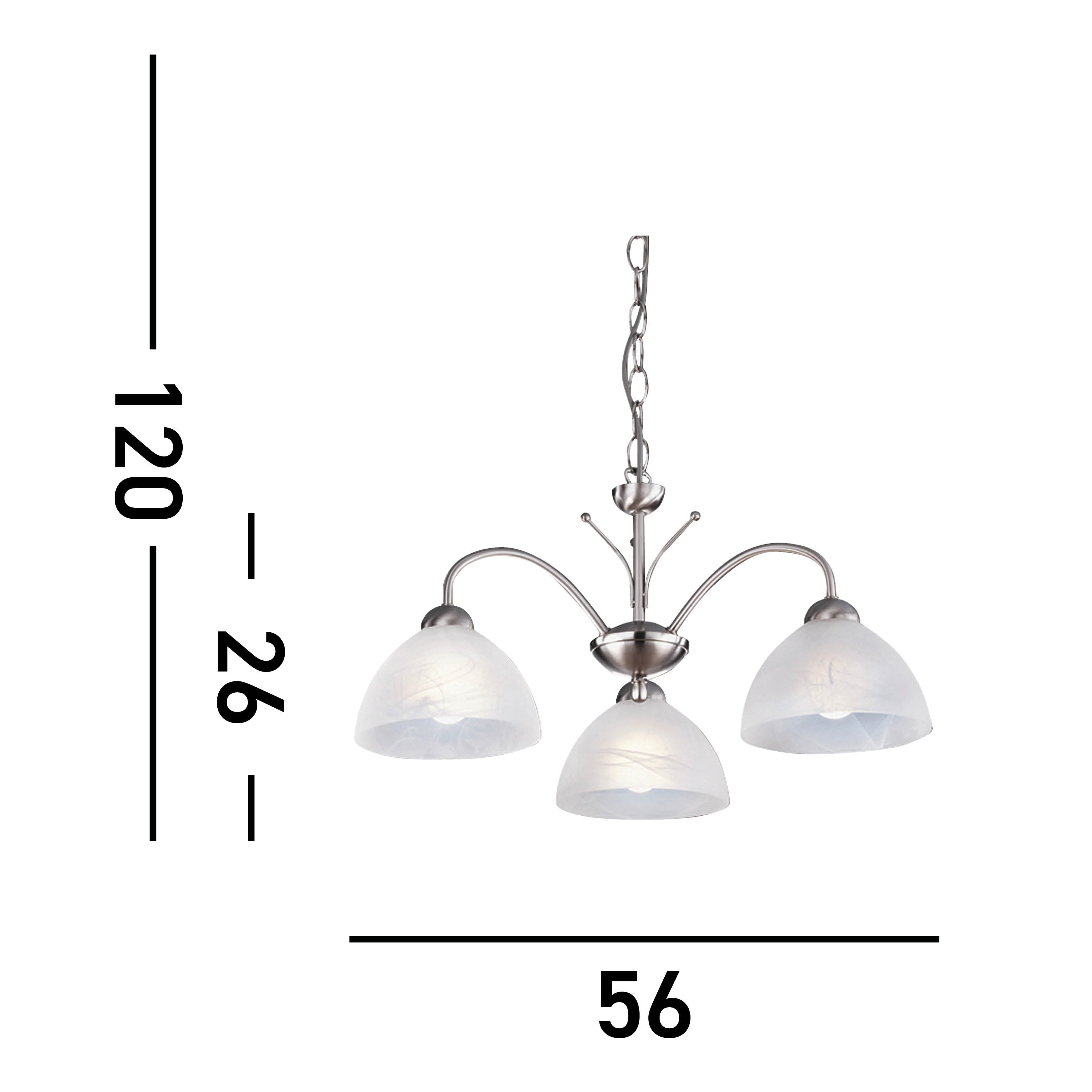 Searchlight Melville Satin Silver 3 Light Ceiling Fitting With Alabaster Glass