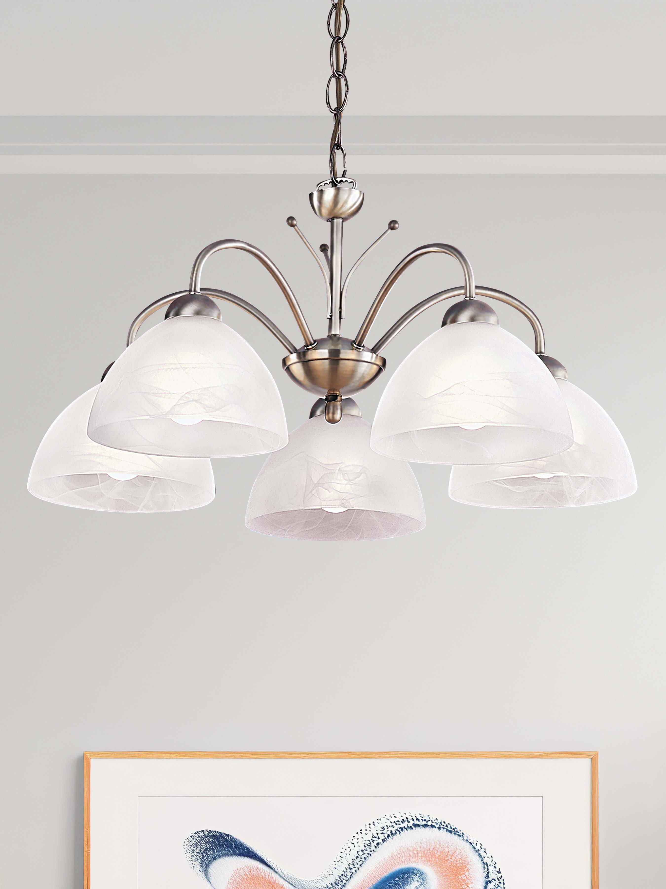 Searchlight Melville Antique Brass 5 Light Ceiling Fitting With Alabaster Glass