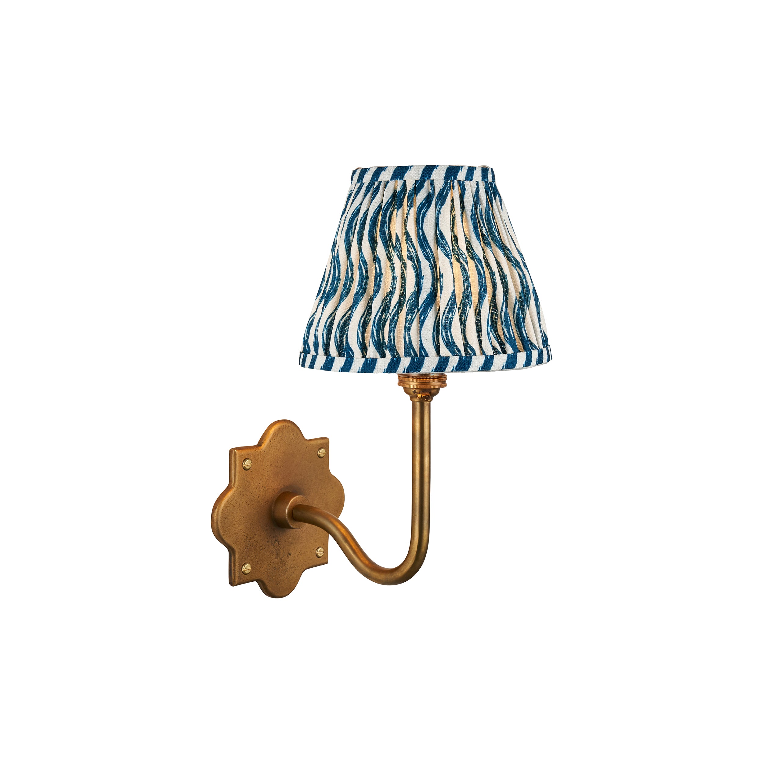 Endon Anvil Swan & Ripple 16Cm Wall Light - Antique Brass & Marlin Blue Fabric