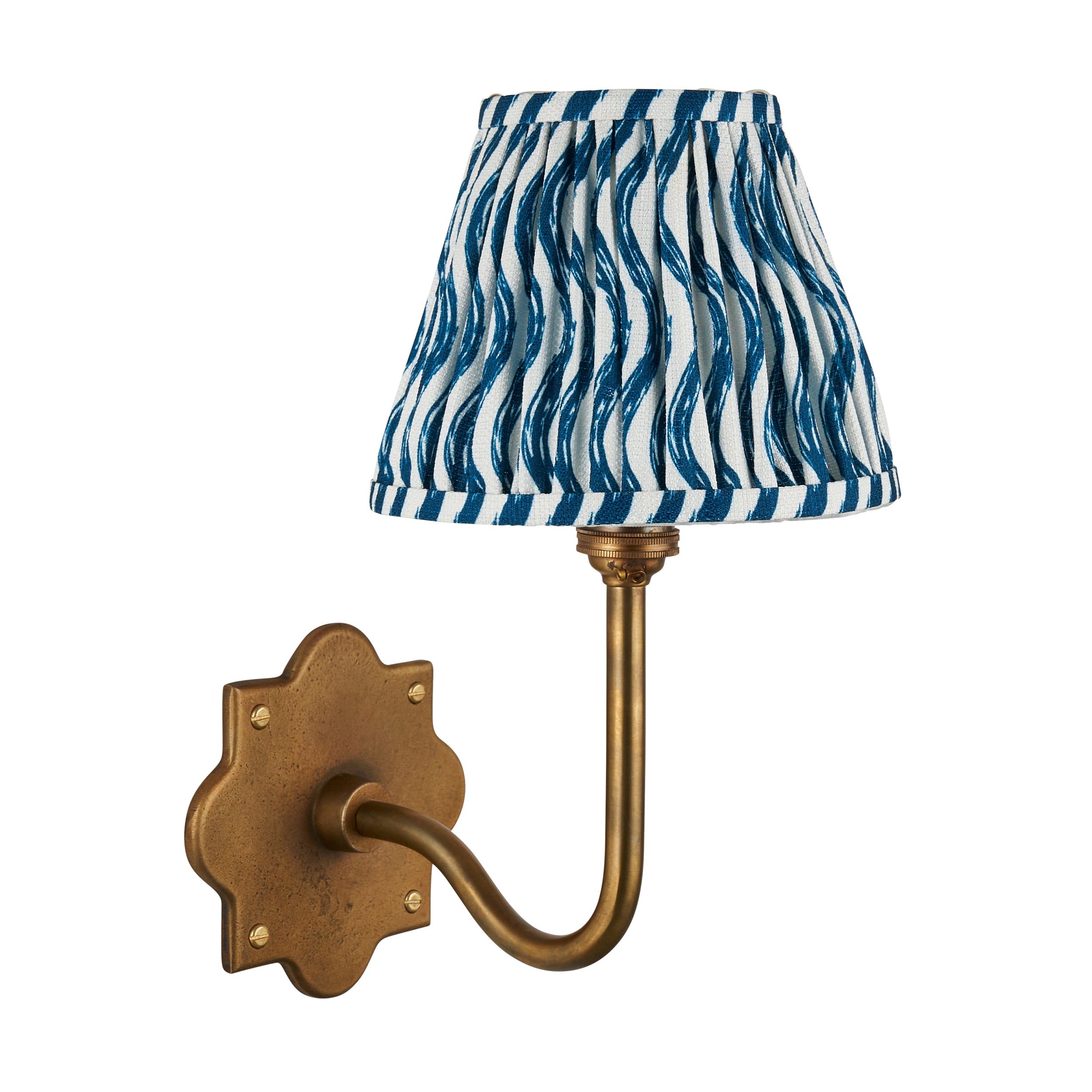 Endon Anvil Swan & Ripple 16Cm Wall Light - Antique Brass & Marlin Blue Fabric
