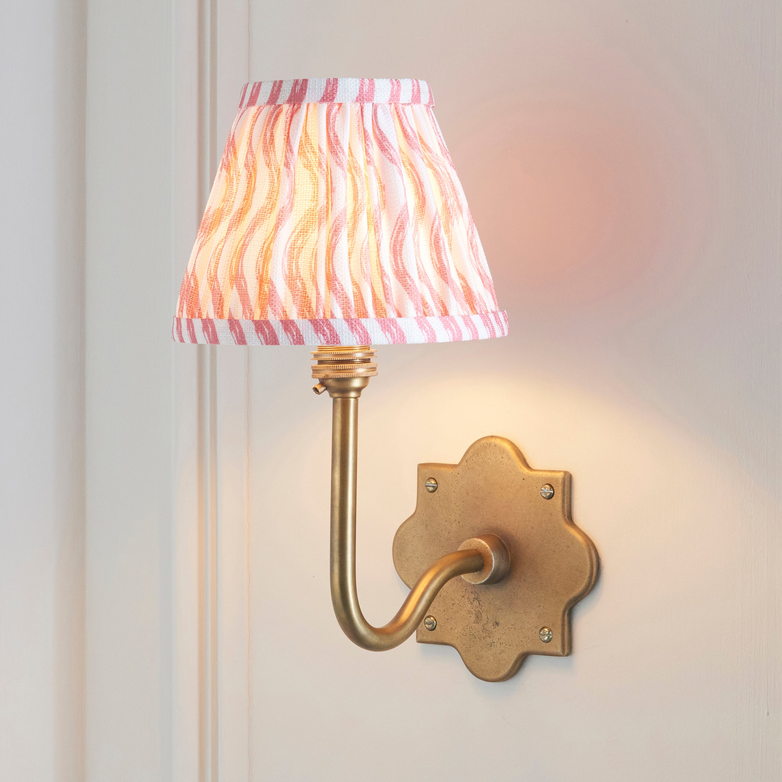 Endon Anvil Swan & Ripple 16Cm Wall Light - Antique Brass & Coral Pink Fabric