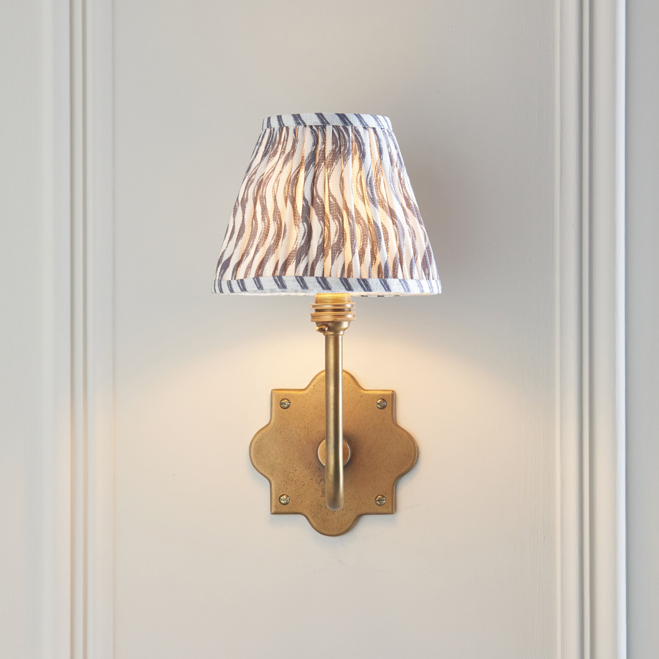 Endon Anvil Swan & Ripple 16Cm Wall Light - Antique Brass & Pearl Grey Fabric