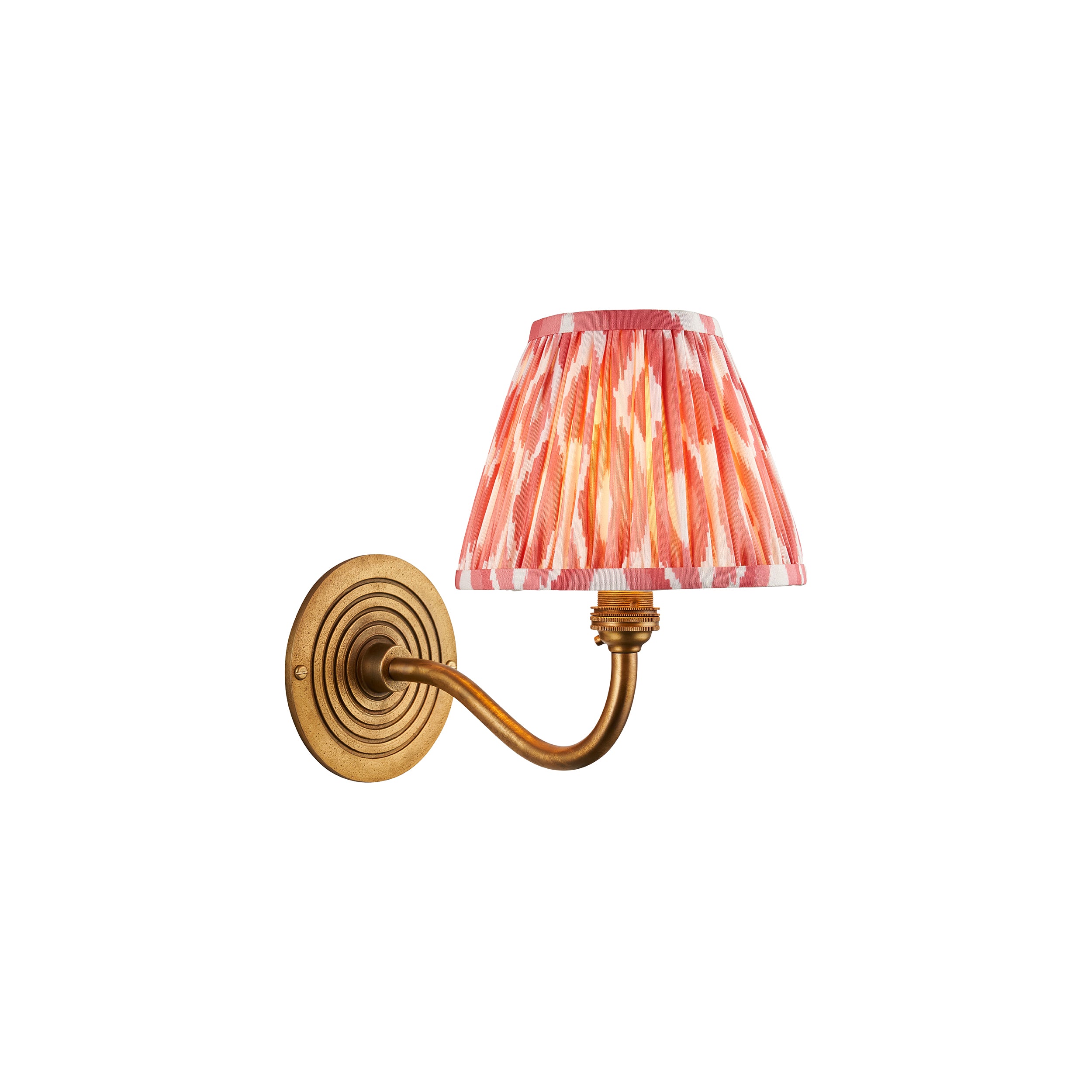 Endon Ripple Curve & Ikat 16Cm Wall Light - Antique Brass & Coral Pink Fabric